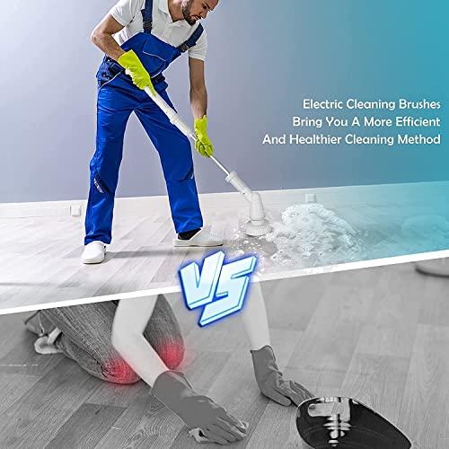 opodee Electric Spin Scrubber, Electric Cleaning Brushes with Extendable Handle and 4 Replaceable Brush Heads, Cordless Spin Scrubber with 1.5 HrsPower Cleaning Brush for Bathroom Floor Tile (White)