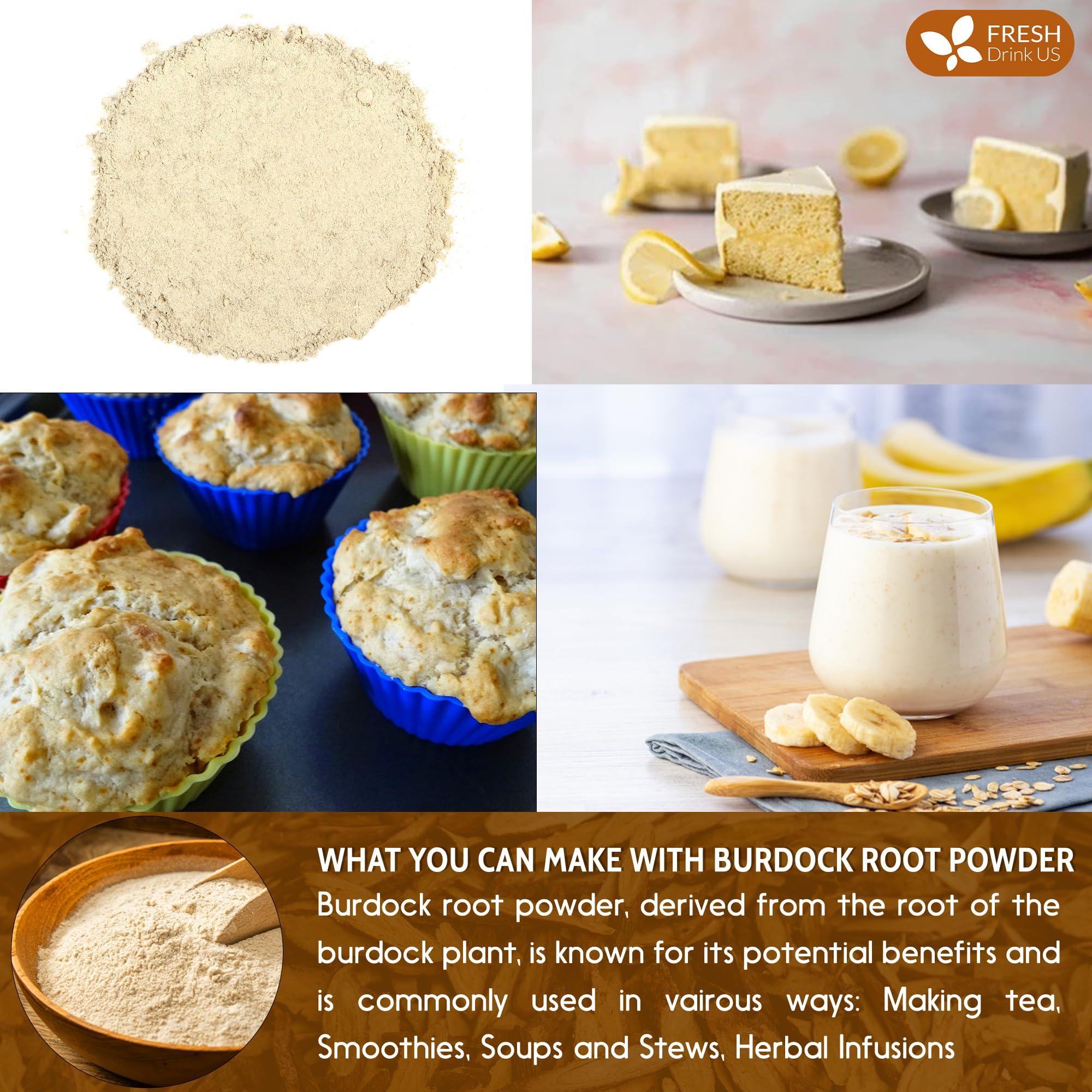 FRESHDRINKUS FRESHDRINKUS, Premium 10oz Burdock Root Powder, 100% Natural & Pure from Burdock Root, Burdock Root Herbal Tea, No Additives, No Caffeine, Vegan