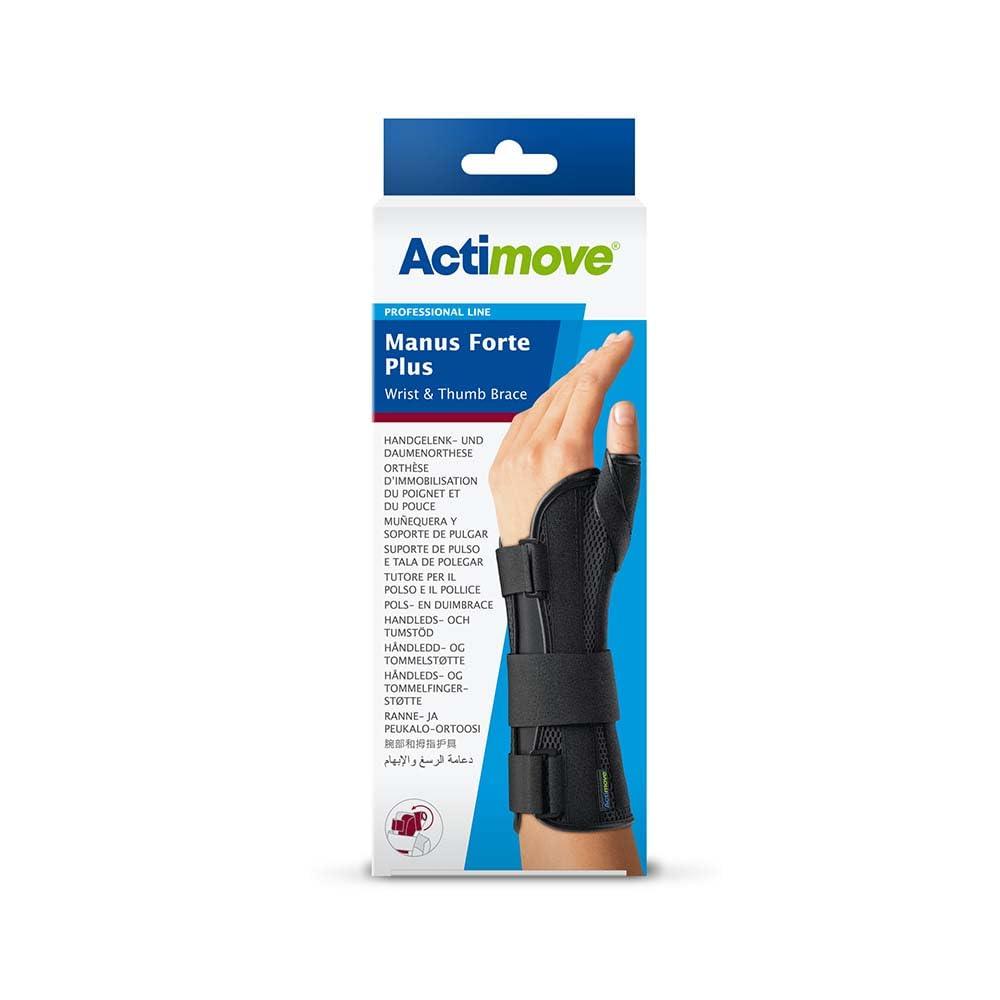 Actimove Actimove Professional Manus Forte Plus Wrist Support & Thumb Brace | Wrist Splint for Arthrosis, Rheumatoid Arthritis, Sprains, Tendon, Soft Tissue & Ligament Injuries, Postoperative Care | Black, Left, Small/ Medium