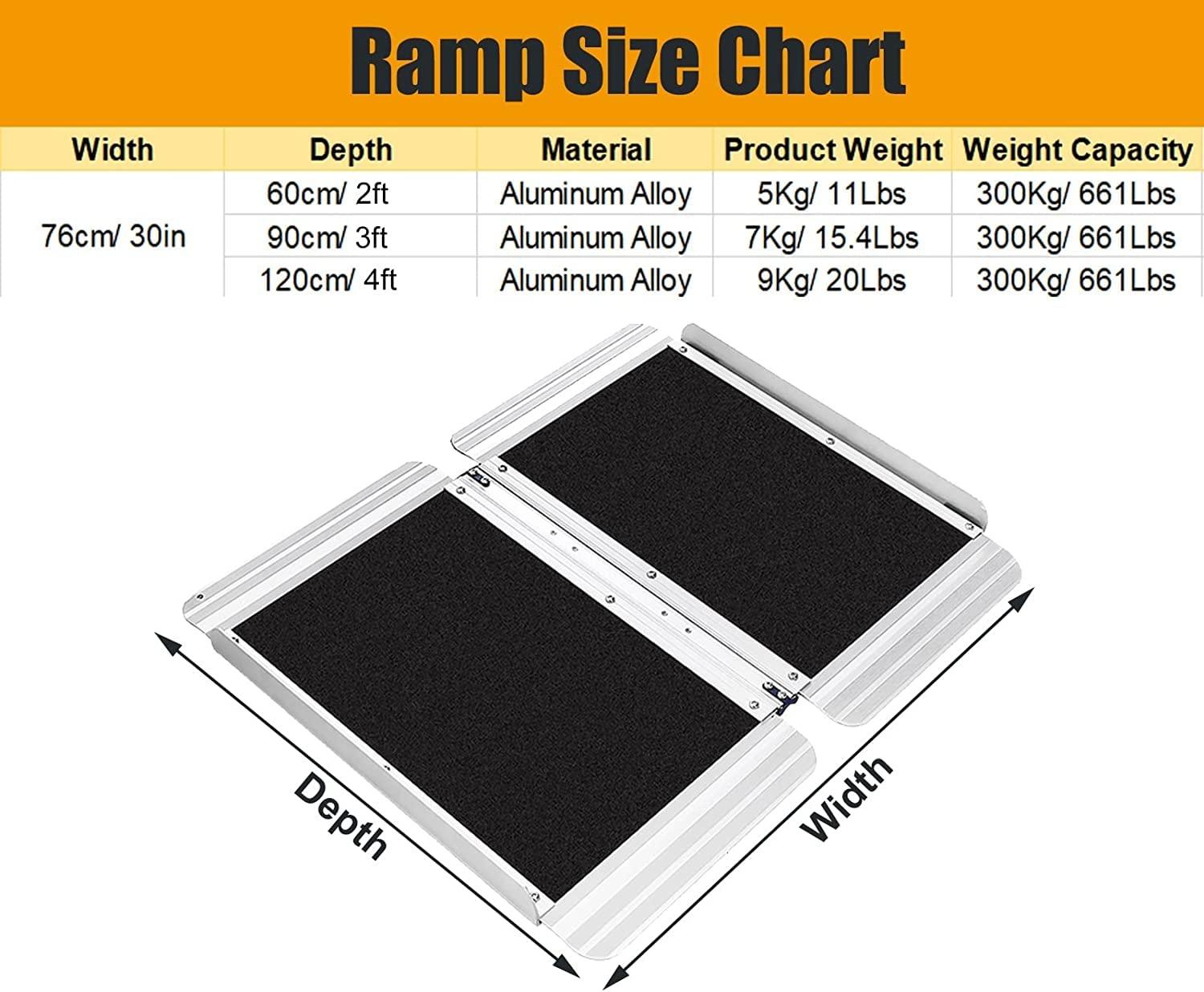 BKEKM Wheelchair Ramp Wheelchair Ramp Aluminum with Handle Threshold Ramp Portable Bridging Ramp Foldable Kerb Ramps for Indoor Outdoor Roadside Slope Anti-Slip