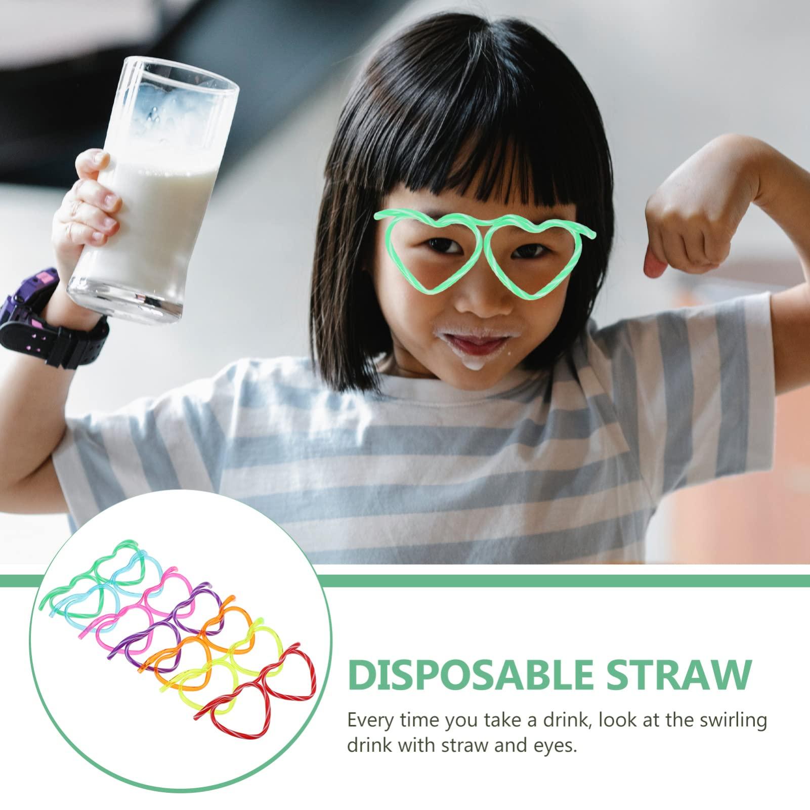 EXCEART Drinking Straws Glasses- Shaped 12Pcs DIY Heart Glasses Plastic Silly Straw Eyeglasses for 7 Colors