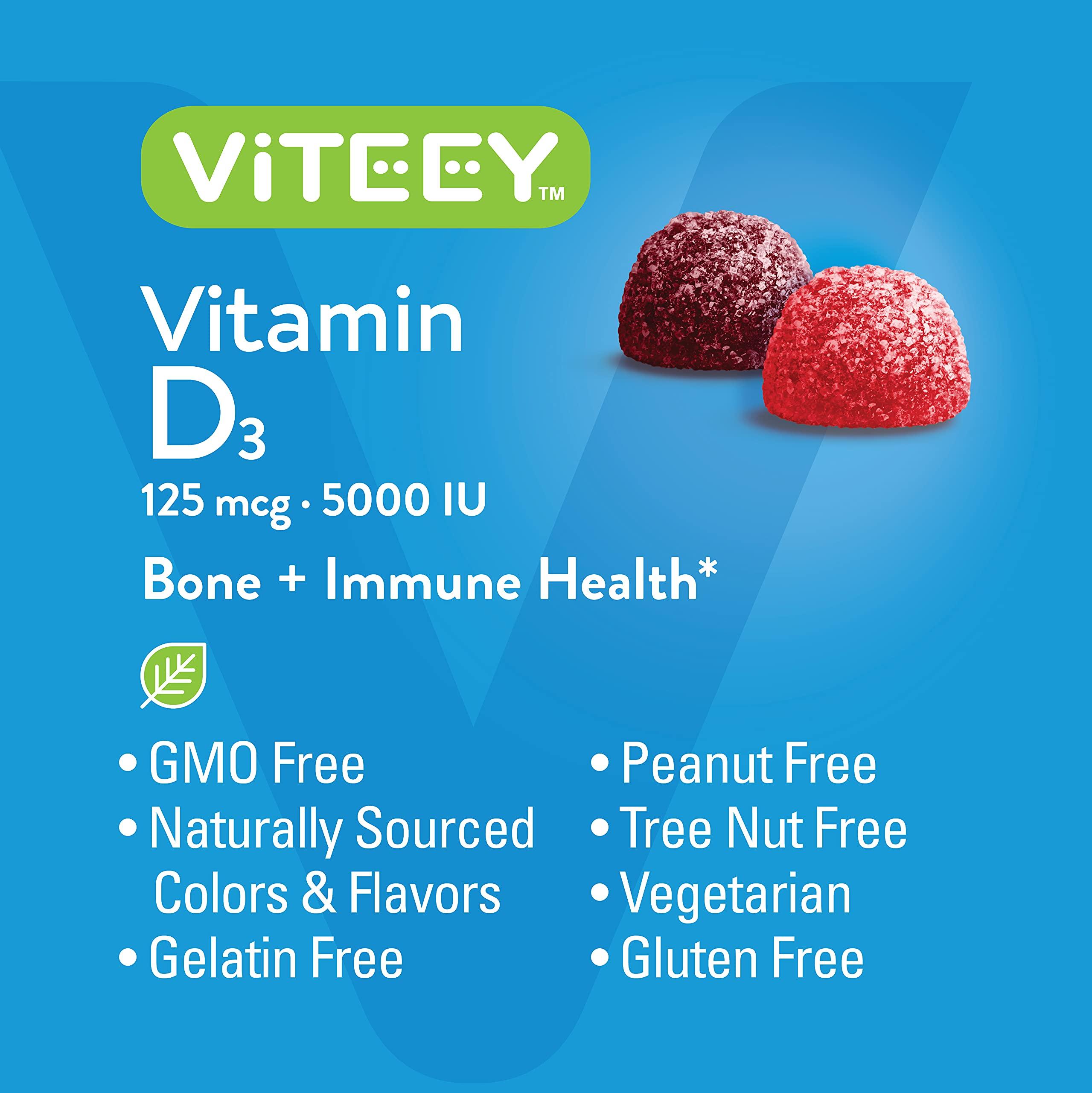 Viteey Vitamin D3 Gummies for Adults & Teens - 5,000 IU, 125mcg, Ultra Strength - Joint & Muscle Health, Immune Boost - Chewable Vitamin D Gummies - Vegetarian, Gelatin Free - Tasty Berry Flavored Gummy