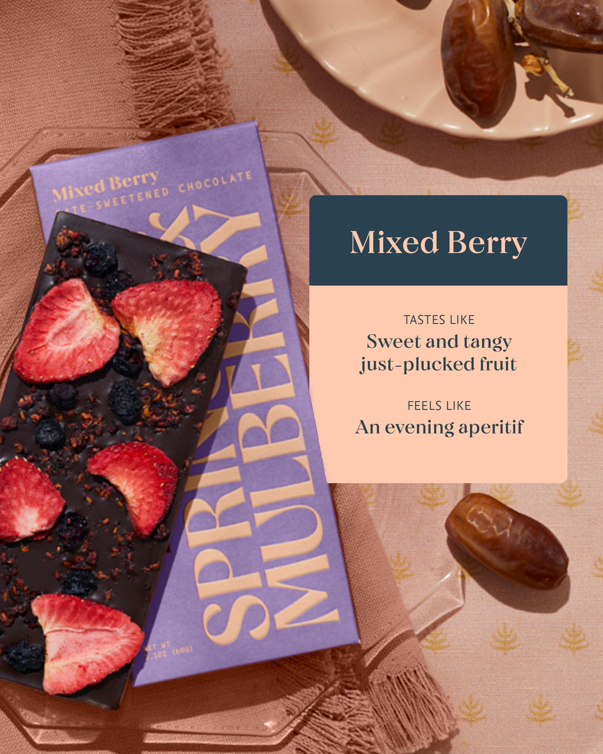 Spring & Mulberry Spring & Mulberry Dark Chocolate Bars Healthy Dark Chocolate, Date-Sweetened, Perfect for Valentines Day Gift Giving - Mixed Berry 3 Pack