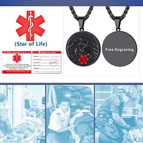 Supcare St Michael Medal Id Necklace Stainless Steel Necklace Medical Alert Necklace for Men Engraved Necklace