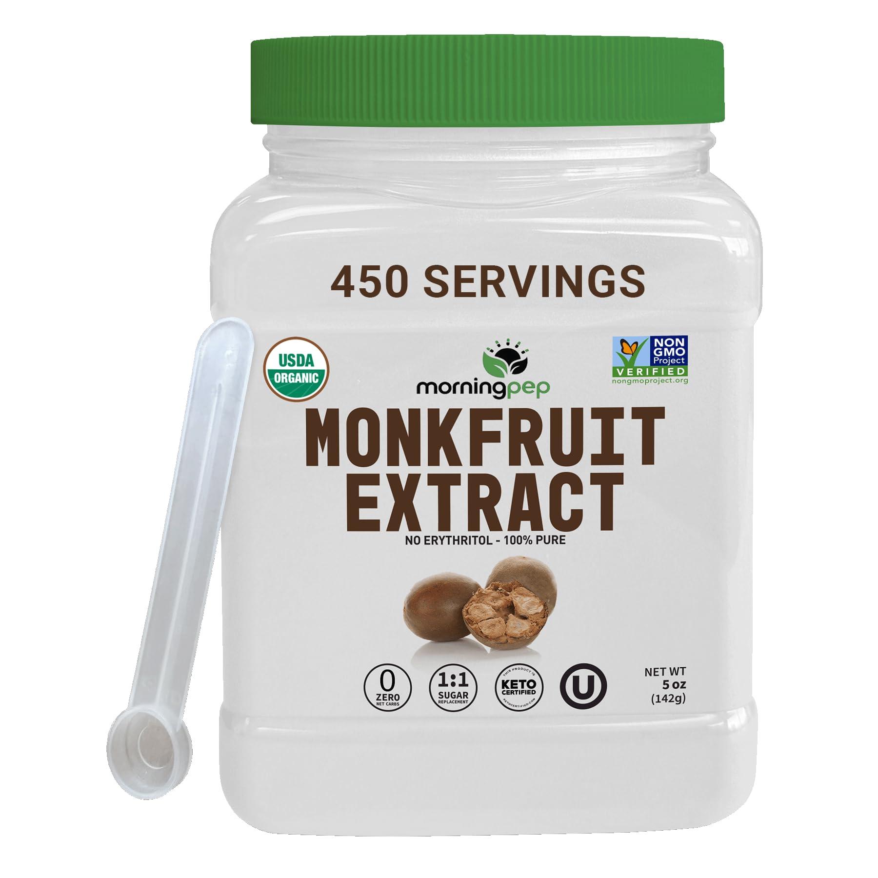 Morning Pep Morning Pep 100% Pure Monk Fruit extract sweetener, No Erythritol, Monkfruit Extract Powder, NON-GMO Project Verified, Keto Certified, OU kosher, No Fillers Zero Calories | Over 450 Servings | 5 oz