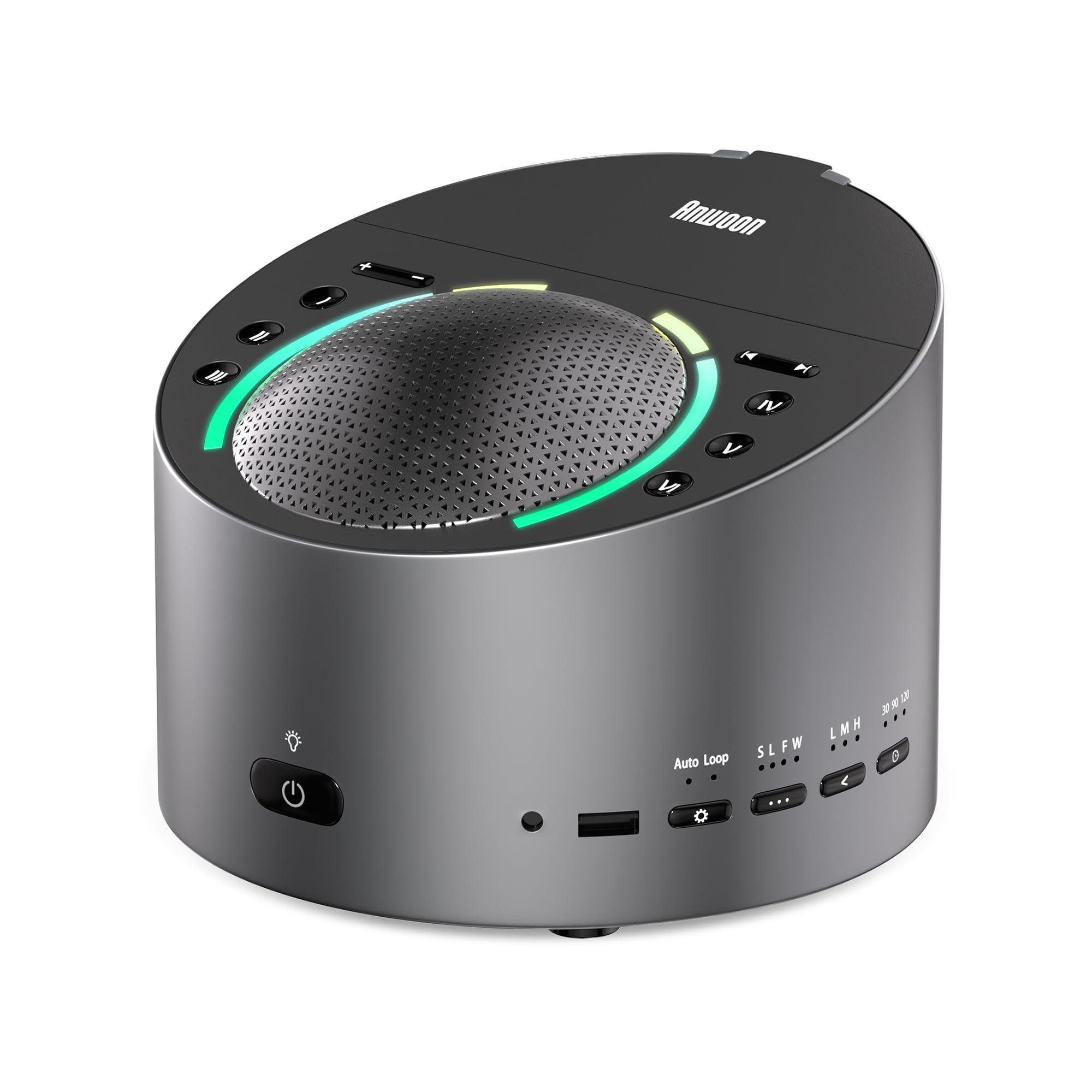 ANWOON Sleep Machine Upgraded by White Noise Sound Machine, Schumann Wave, Aromatherapy Machine, Smart Lights Ideal 4-in-1 Therapy System for Sleep, Relaxation at Home, Office, for Baby, Kids, and Adults.