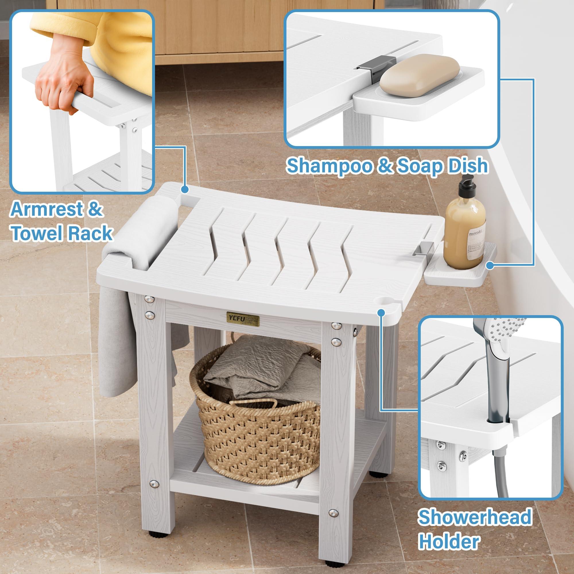 YEFU Elderly Shower Chair for Inside Shower: Shower Stool Waterproof Plastic White Small for Shaving Legs Bathtub Small Spaces - Shower Bench Seat for Adults Seniors Disabled