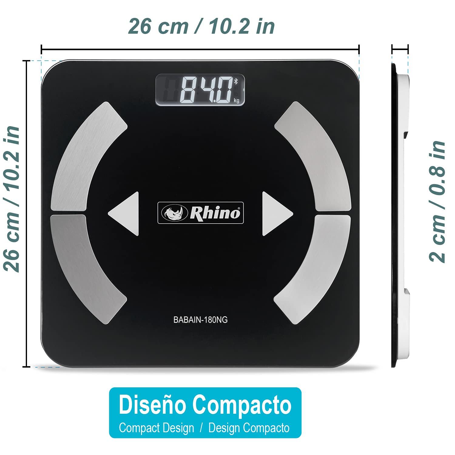 RHINO RHINO Smart Scale for Body Weight, High Precision, Bluetooth, Fitdays App, iOS and Android, Bathroom Wireless Machine for Fat, Muscle, BMI, 14 Body Indicators, 400lb (Black)