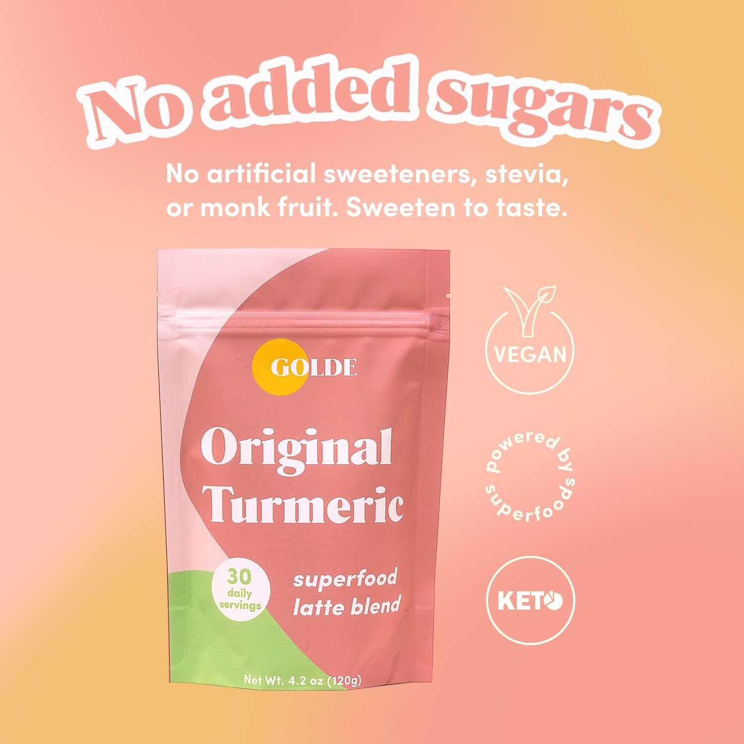 GOLDE GOLDE - Superfood Latte Blend - Original Turmeric - Plant-Based w/Coconut, & Ginger - Supports Skin Glow, Gut Health, & Immunity - Vegan, Keto, Sugar-Free - 30 Servings