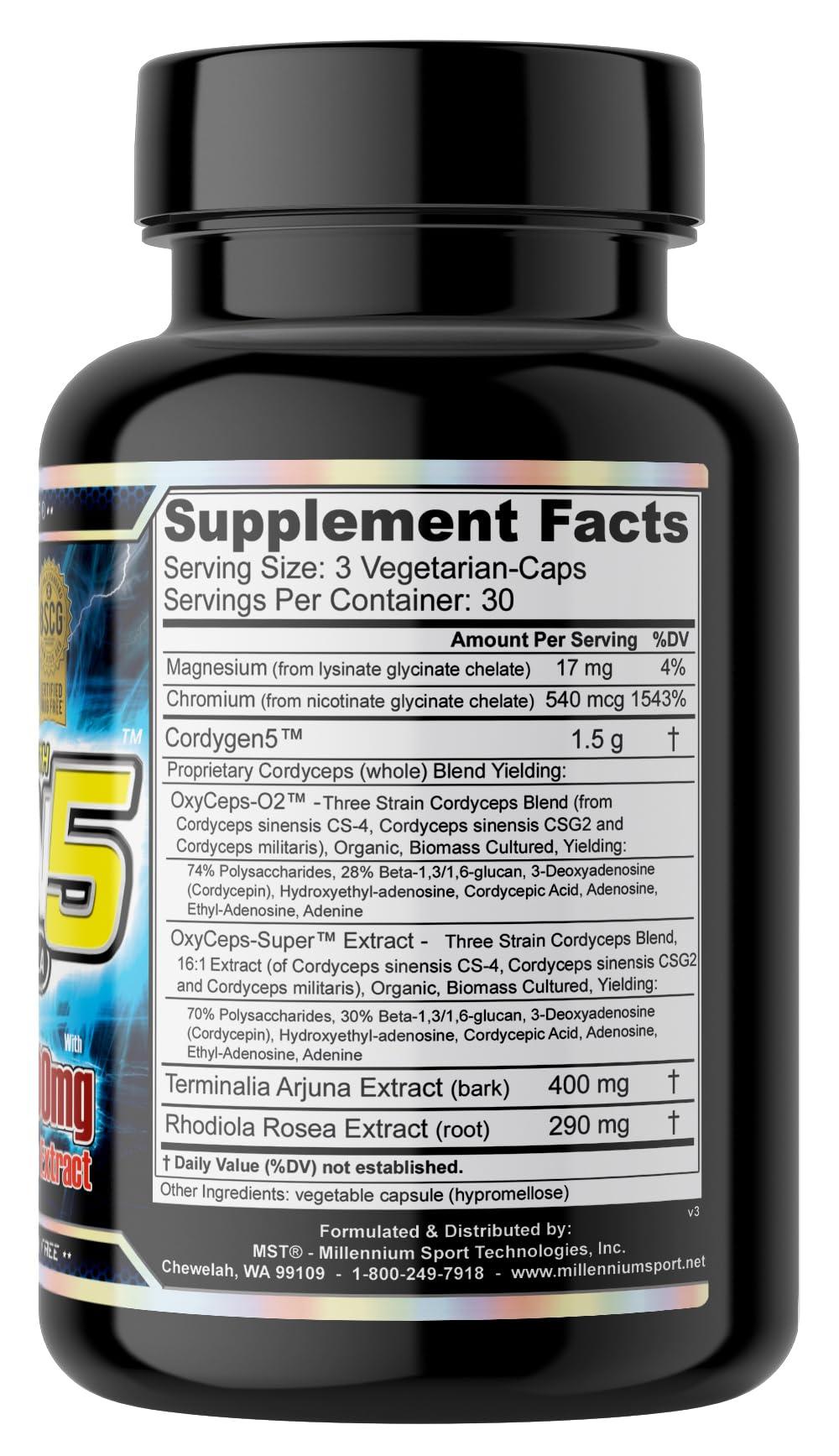 MST MST Millennium Sport Technologies, Cordygen5, US Grown Cordyceps ATP Supplement, Terminalia Arjuna Extract, Preworkout and Pre Endurance, Immune Support, BSCG Certified Drug Free, 90 VCaps