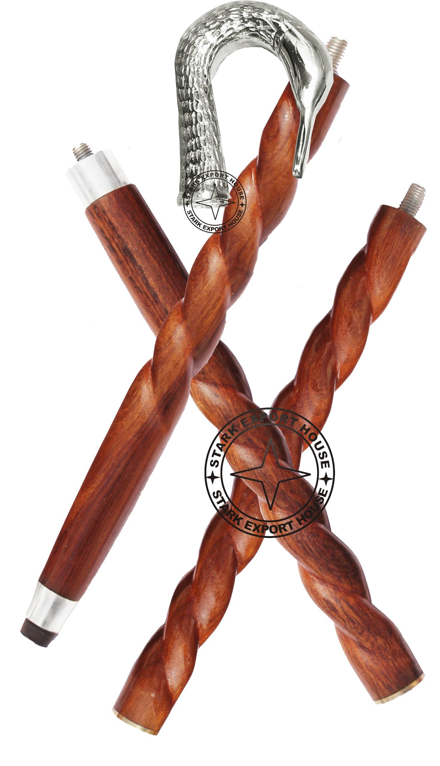 Stark Export House Walking Cane Rosewood Designer Wooden Walking Stick with Brass Nickel Handle Gift for Men & Women 37 inch Brown (OFPY)