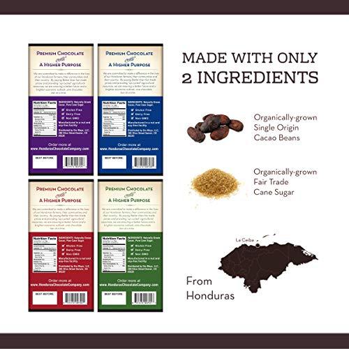 Honduras Chocolate Company Honduras Chocolate Company Variety Pack of Gourmet Dark Chocolate Bars, 65%, 70%, 75% and 80% Cacao, 2.7 Ounce (Pack of 4)