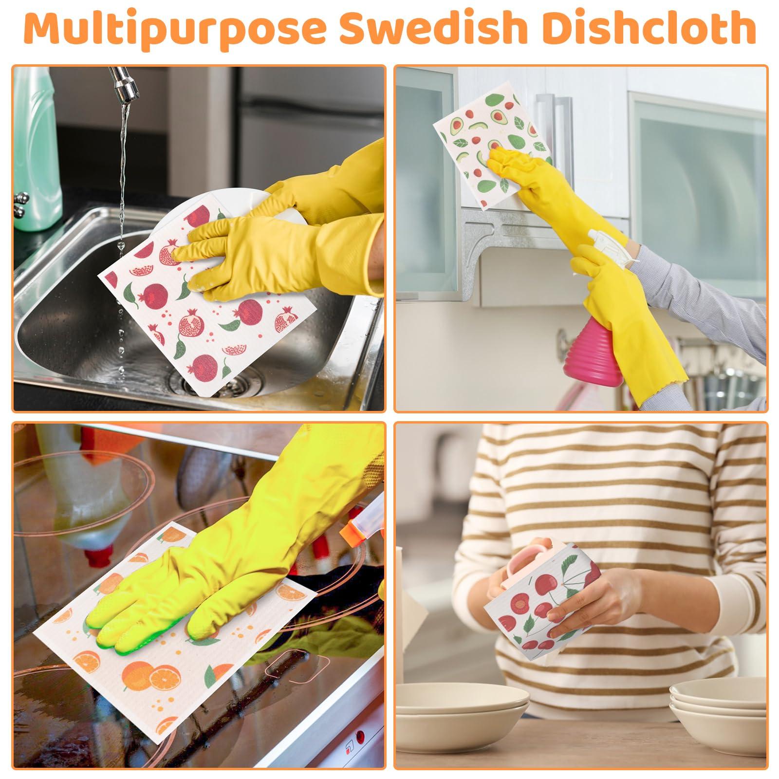 Needbrock 12 Pack Swedish Dishcloths for Kitchen, Reusable Paper Towels Swedish Dish Towels with Clips, Absorbent Dish Cloth No Odor for Cleaning Home Kitchen