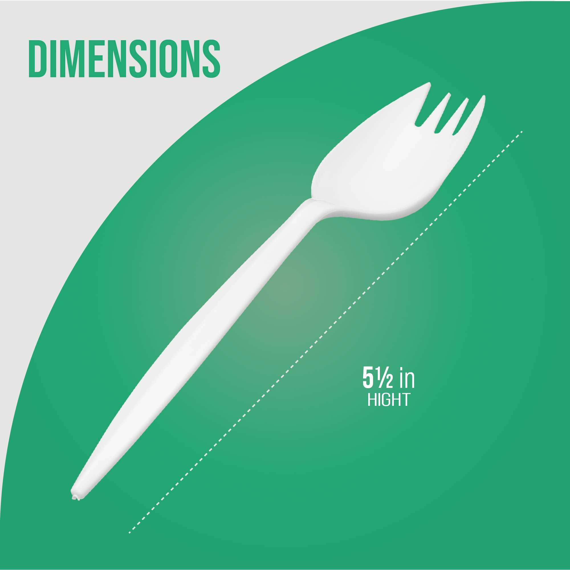 Elegant Disposables 1,000 Plastic Disposable Sporks Bulk White Medium Weight Disposable Silverware Plastic Cutlery Spork