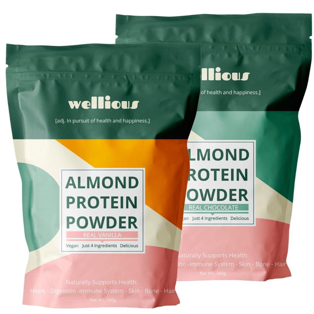 wellious wellious - Clean Vegan Protein Powder - 2 Pack, 1 Chocolate and 1 Vanilla - for Gut Health, Plant Based, Keto, No Sodium, High Fiber, Dairy Free, for Women and Men
