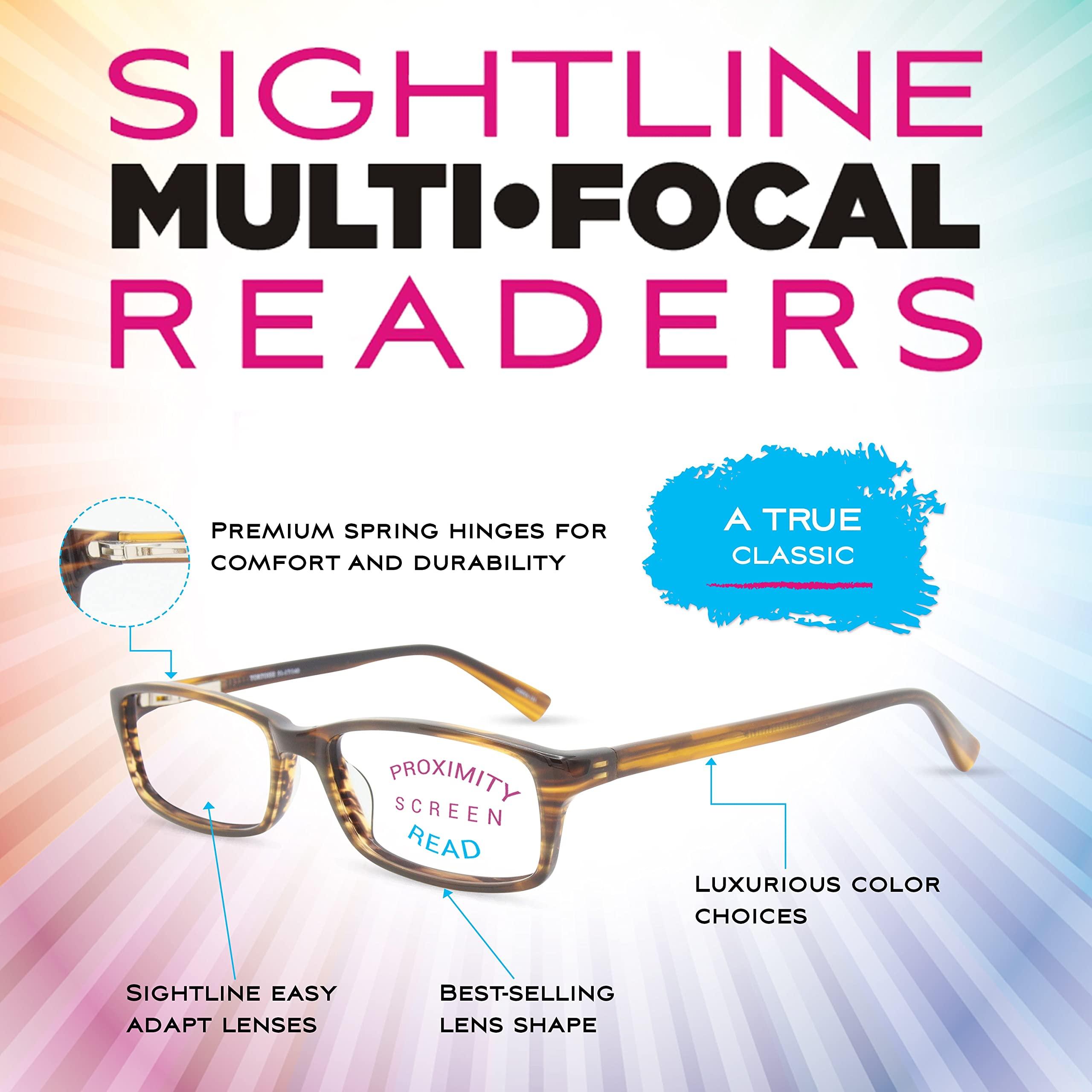 Sightline Sightline Multifocus Progressive Power Readers for Men and Women Glasses Medium Fit Black with Brown 3.00