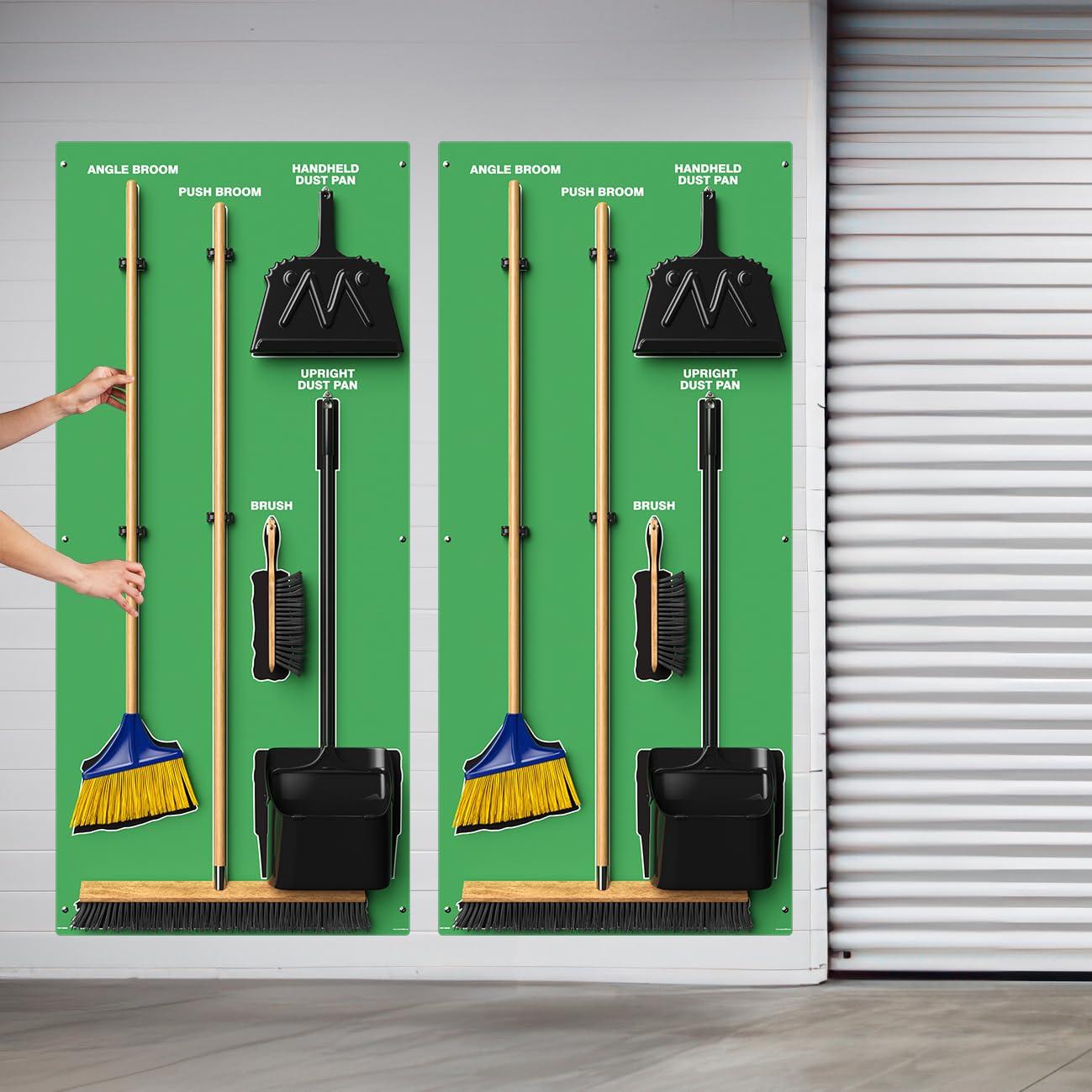 Accuform Clean & Sweep 5S Shadow Board/Wall Mount Broom Holder, 68\" x 30\" Board, 5S Cleaning Station - Board Only, Tools Sold Separately, Made in The USA by AccuformNMC, Green/Black, PSB714GNBK