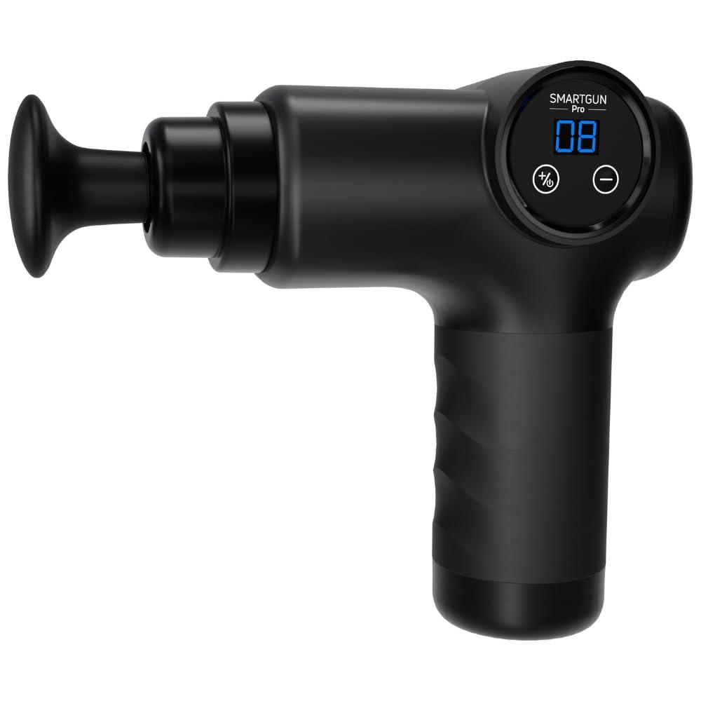 SPA SCIENCES SPA SCIENCES - SmartGun Pro Therapeutic Deep Tissue Percussion Massager for Muscle Soreness with Interchangeable Heads and 8 Intensity Levels USB Rechargeable Black