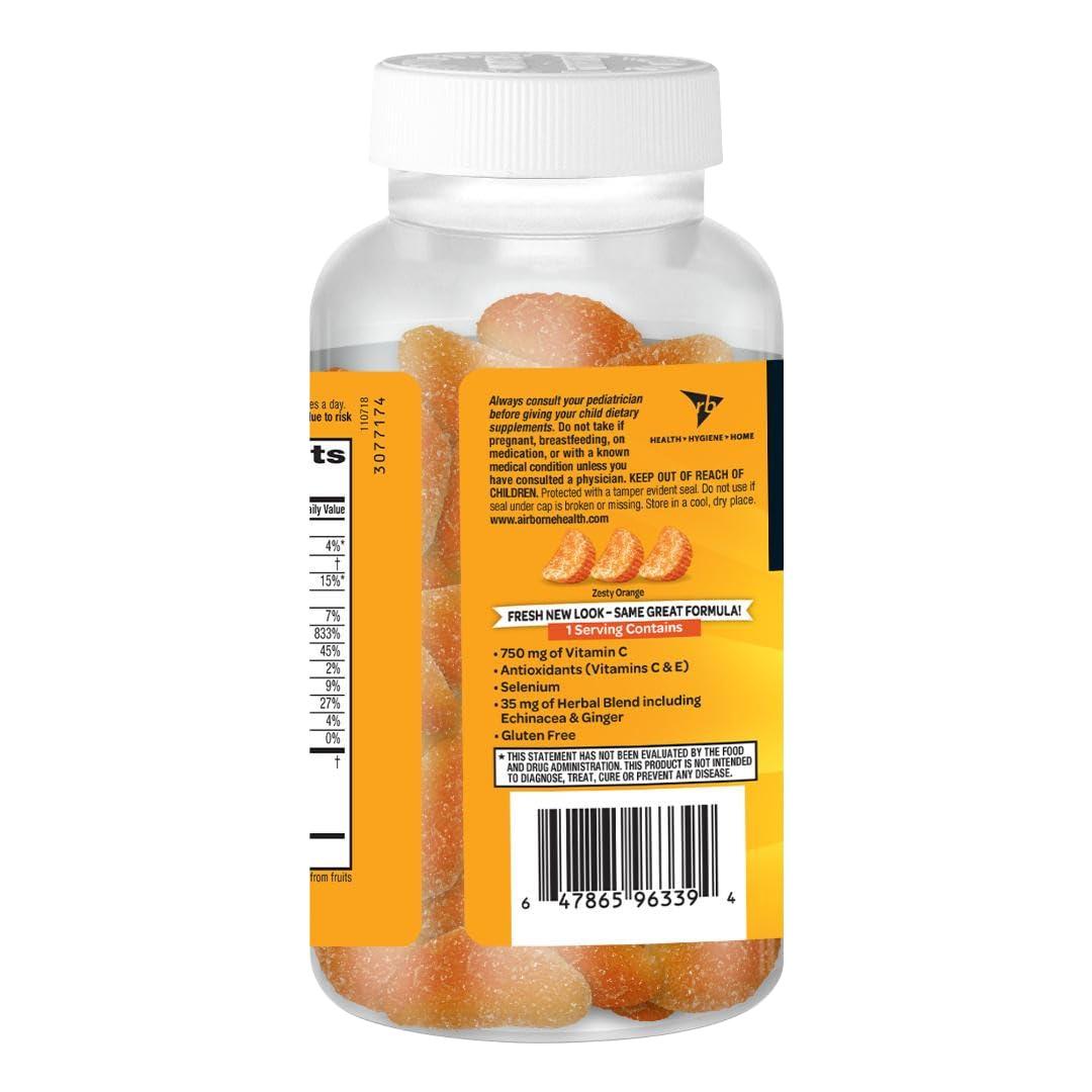 Airborne Airborne 750mg Vitamin C Immune Support Supplement Gummies for Adults, Zesty Orange Flavor, Gluten Free Crafted Blend with Powerful Antioxidants Vitamins A C & E, 63 Gummies (4 Pack)