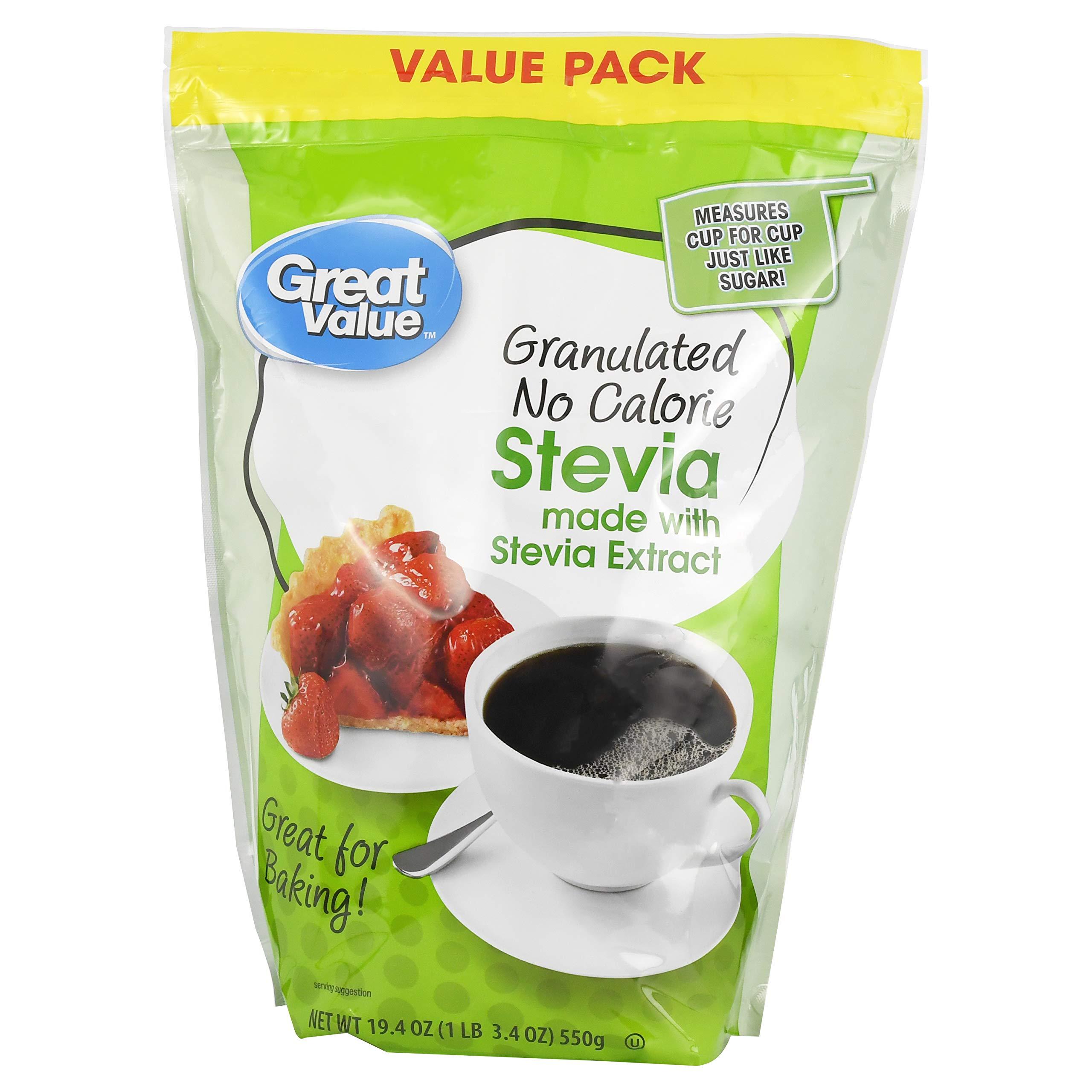 Great Value Great Value Granulated No Calorie Stevia Sweetener, 19.4oz Resealable Pouch (Pack of 2)
