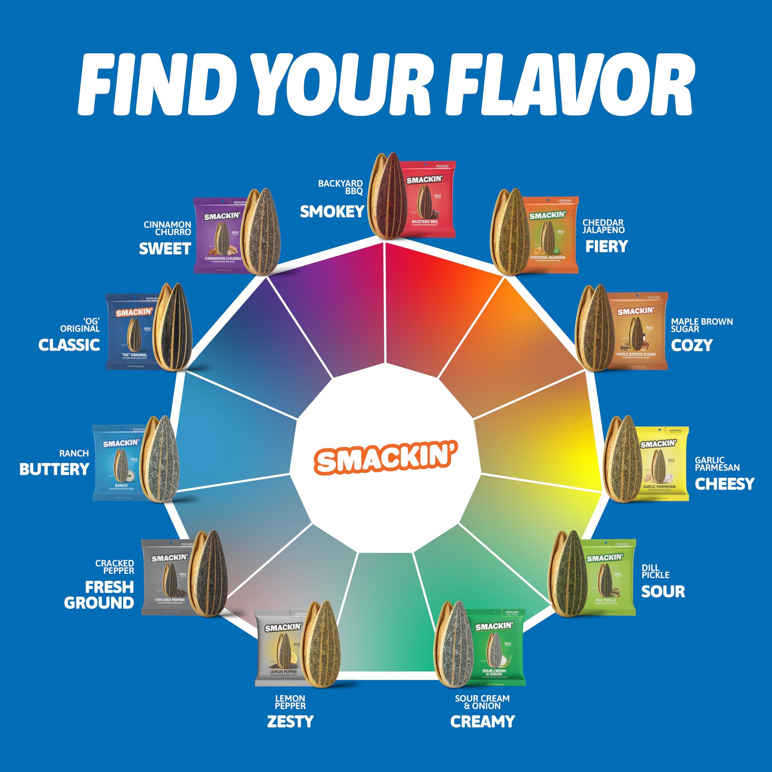 SMACKIN\' Sunflower Seeds SMACKIN\' Sunflower Seeds, Roasted Jumbo Small-Batch, American Made - Cinnamon Churro. 4oz bags (12 Pack)