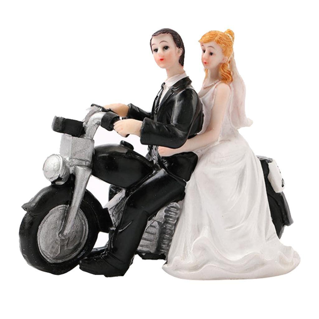 predolo predolo Bride Groom Couple Motorcycle Resin Figurine Romantic Cake Topper Party