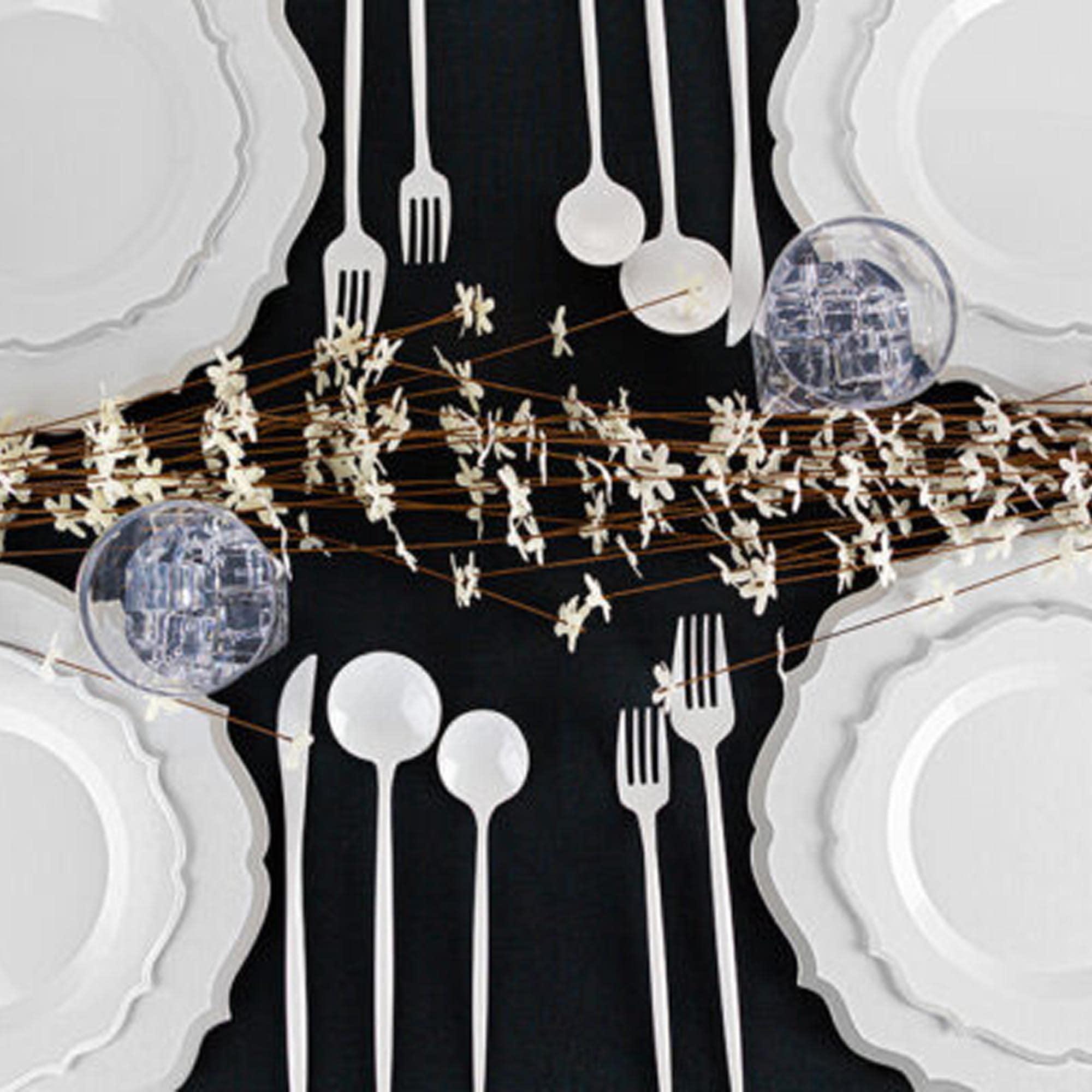 EcoQuality EcoQuality 10.5\" inch Round White Plastic Plates with Silver Rim Modern Design - Heavy Duty Large Disposable Charger Dinner Plate Weddings, Tableware, China Like Party Plates (50 PACK)