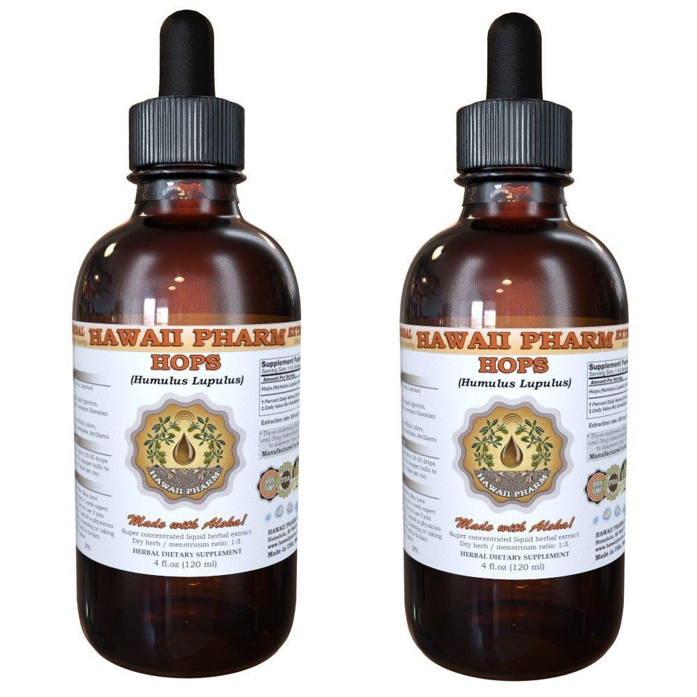HawaiiPharm Hops Liquid Extract, Organic Hops (Humulus Lupulus) Tincture Supplement 2x4 oz