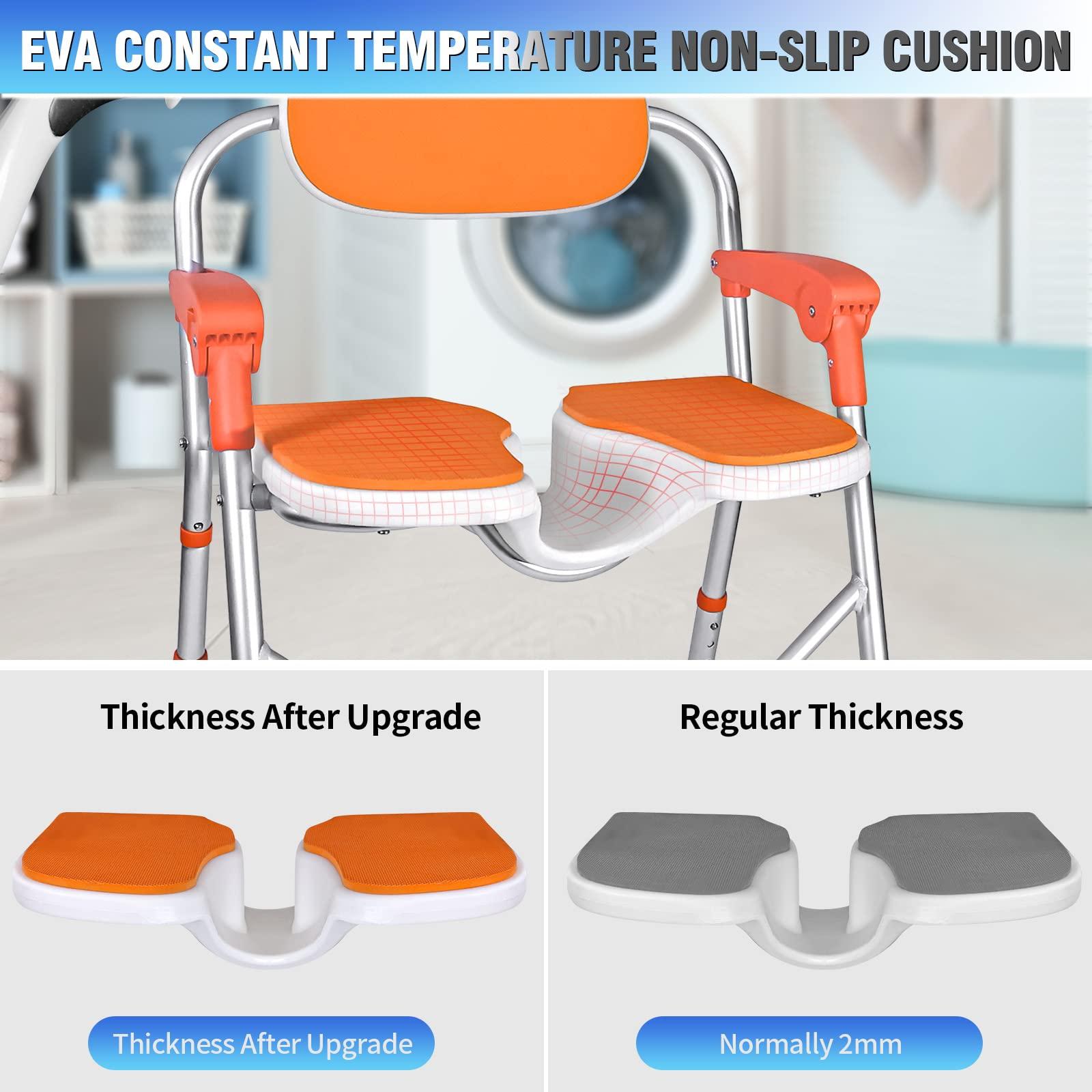 Felstar Shower Chair with Arms and Back 350 LB, Folding Shower Chair 5-Level Adjustable, Non-Slip Feet Shower Seat Cutout for Private Washing,for Elderly,Disabled, Seniors & PregnantHeavy Duty Shower Chair