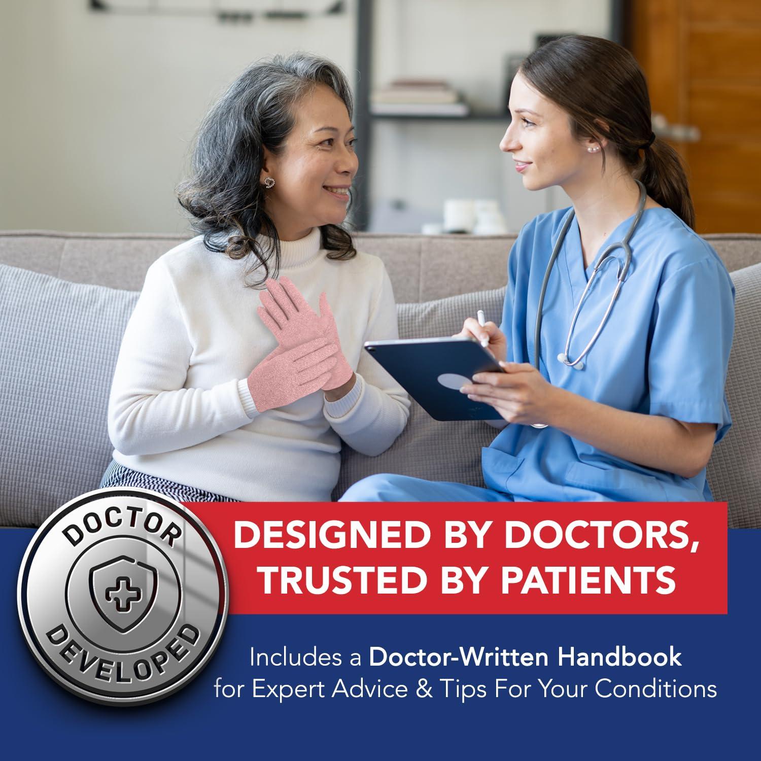 Dr. Arthritis Doctor Developed Arthritis Gloves - Full Finger Compression Gloves for Raynauds & Hand Pain - Compression Gloves for Arthritis for Women & Men, Carpal Tunnel Gloves With Doctor Handbook (M, Pink)