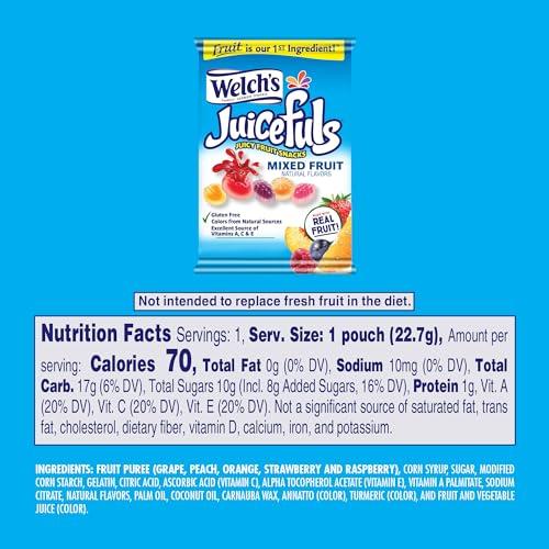 Welch\'s Welch\'s Juicefuls Juicy Fruit Snacks, Mixed Fruit, Fruit Gushers, Perfect for School Lunches,Bulk Pack, Gluten Free, Individual Single Serve Bags, 1 oz (Pack of 48)