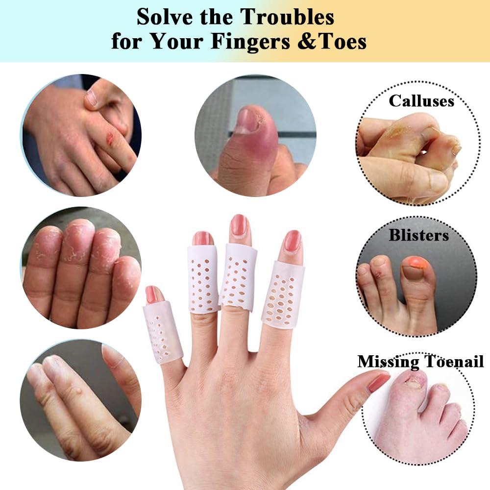 XUFAC 16 Pcs Gel Finger Cots with Holes, White Silicone Finger Protectors Finger Covers Finger Sleeves Fingertips Protection for Eczema Wounds Cracking Blisters Broken Arthritis Trigger Finger