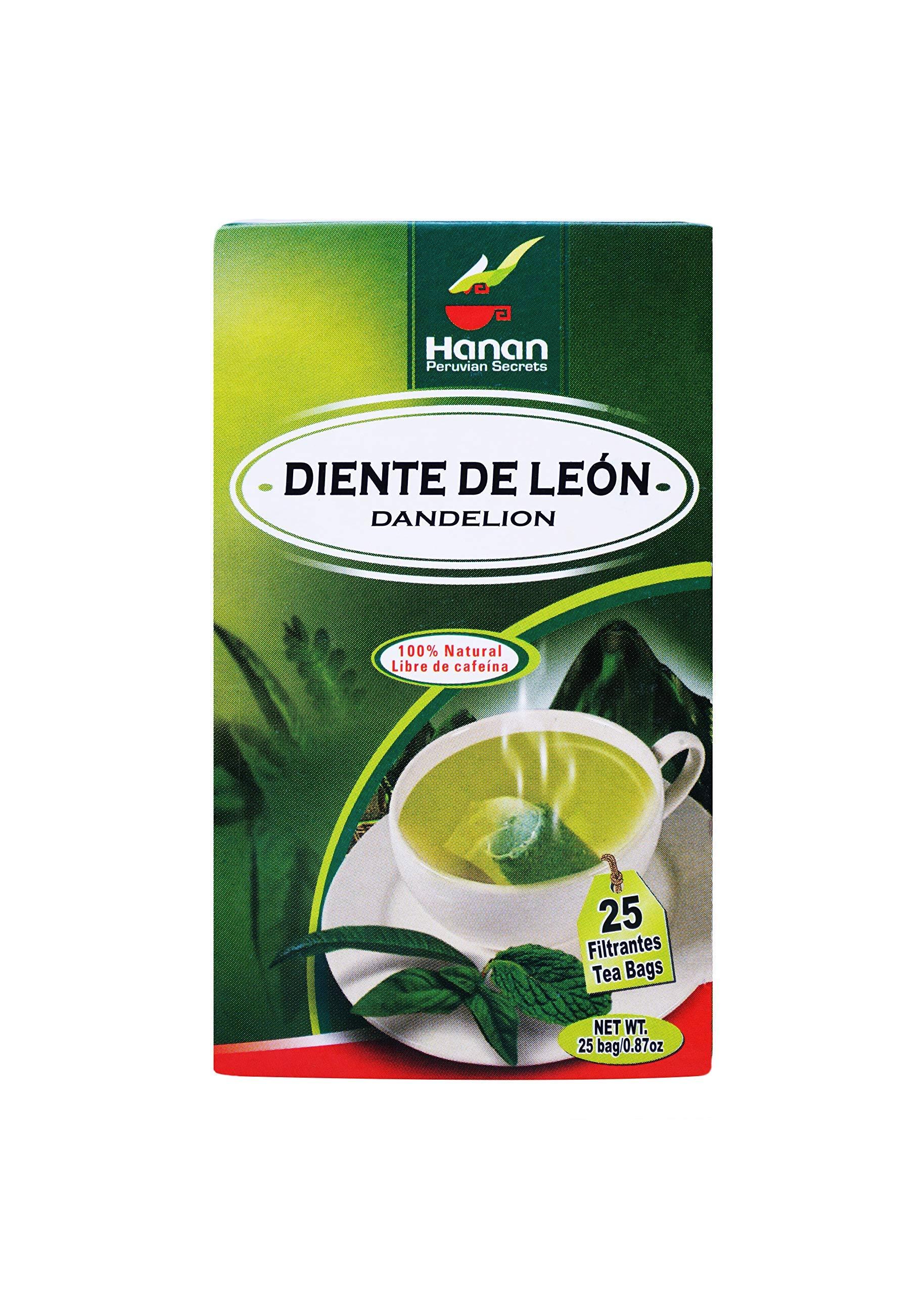 HANAN PERUVIAN SECRETS Hanan Peruvian Secrets Diente De Leon Herbal Tea | 100% Natural Dandelion Leaves | 25 Tea Bags | Naturally Supports Digestion | Soothes Occasional Stomach Discomfort - 3 Pack