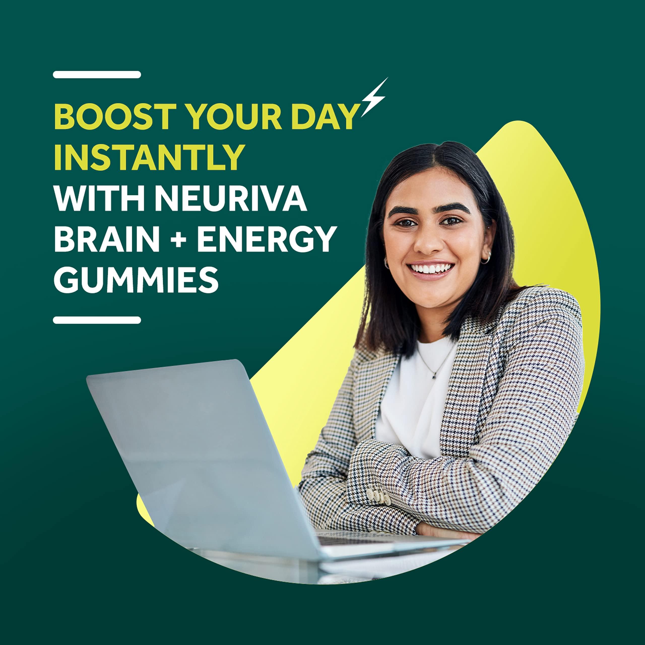 NEURIVA NEURIVA Brain + Energy Gummies, Nootropic Brain Supplements for Focus and Concentration with Neurofactor, Vitamin B12 & Caffeine for an Energy Boost*, 75ct Natural BlackBerry