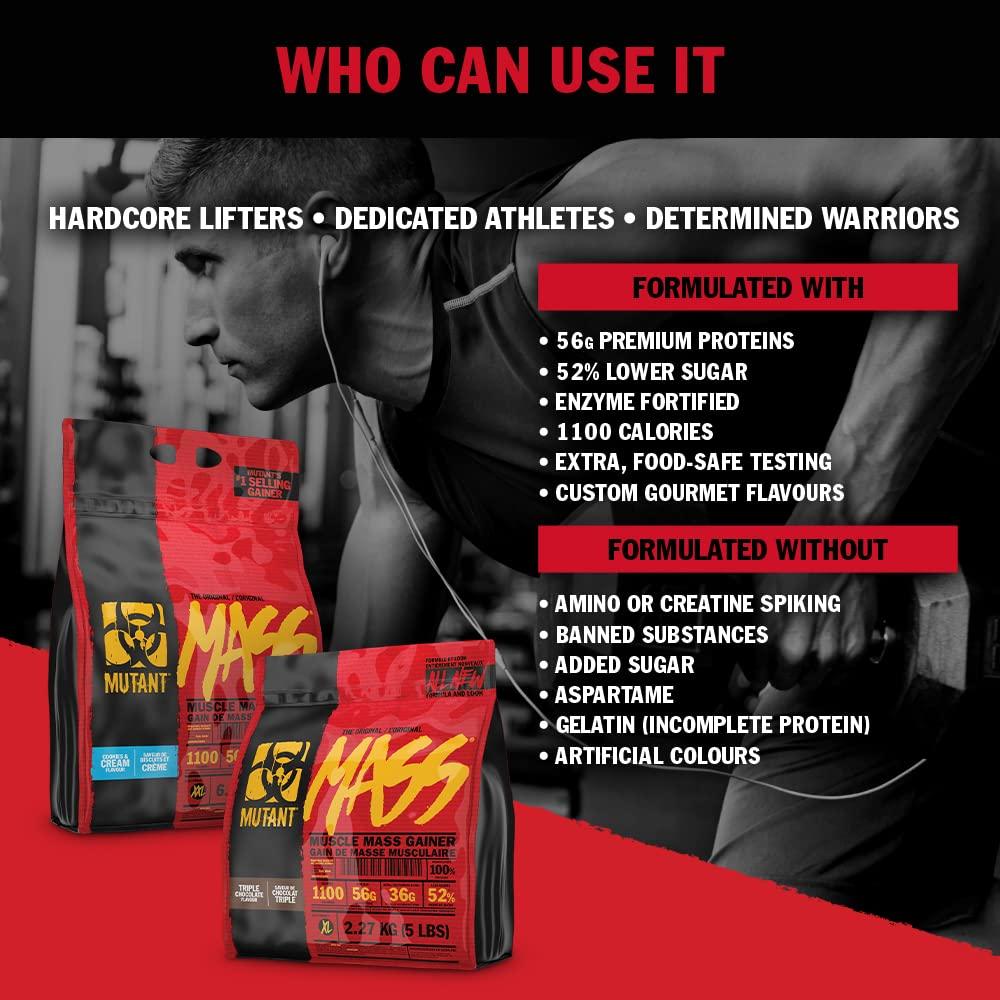 Mutant Mutant Mass Weight Gainer Protein Powder  Build Muscle Size and Strength with 1100 Calories  56 g Protein  26.1 g EAAs  12.2 g of BCAAs  15 lbs with 24 Servings  Cookies & Cream