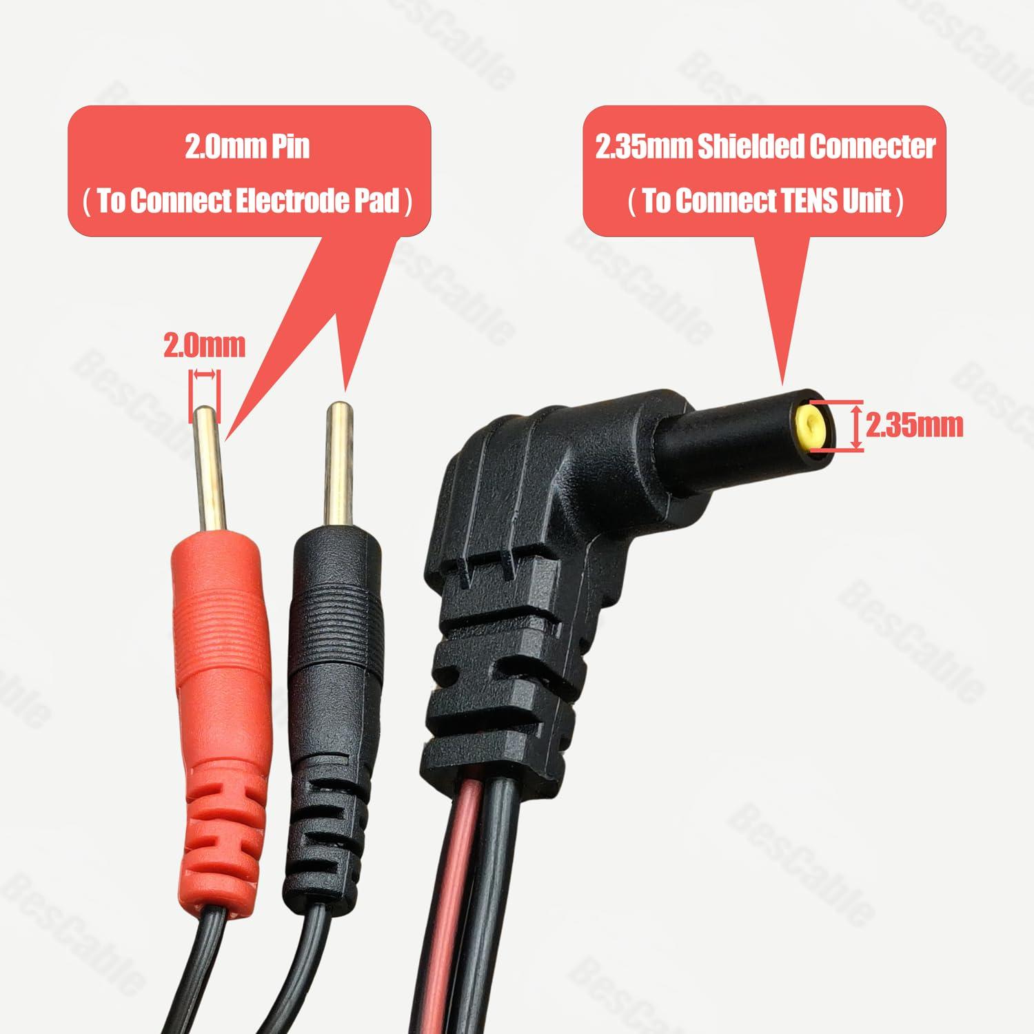 BesCable TENS Unit Electrodes Lead Wires: 10 Pieces BesCable 2mm Pin TENS Unit Replacement Cables Cords Wire for TENS 7000, for TENS 3000, for Accurelief and so on