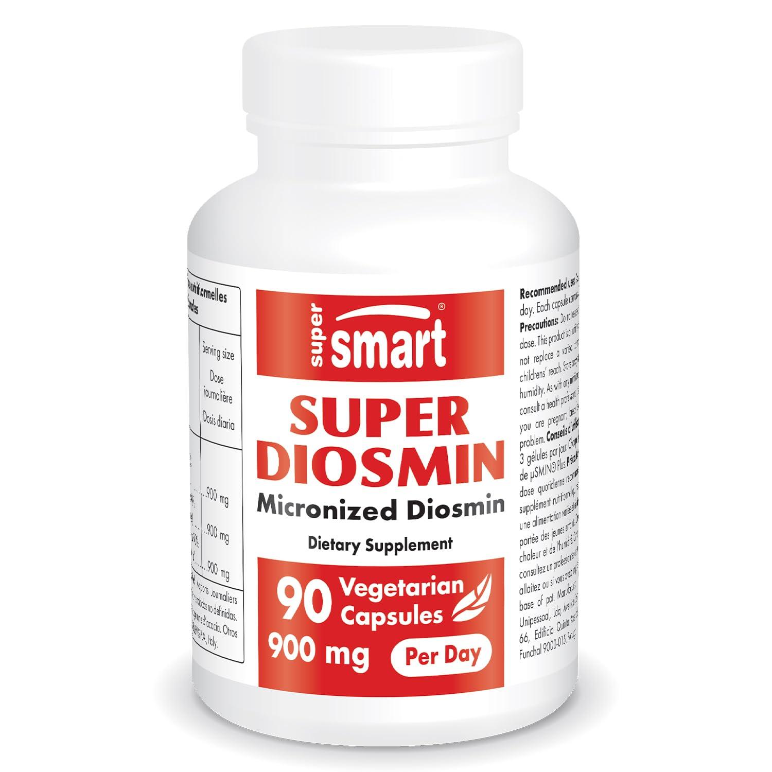 Supersmart SuperSmart - Super Diosmin 900mg per Day (Patented Micronized Diosmin) - Diosmin from Hesperidin - 90% Flavonoid Complex Supplement | Non-GMO & Gluten Free - 90 Vegetarian Capsules