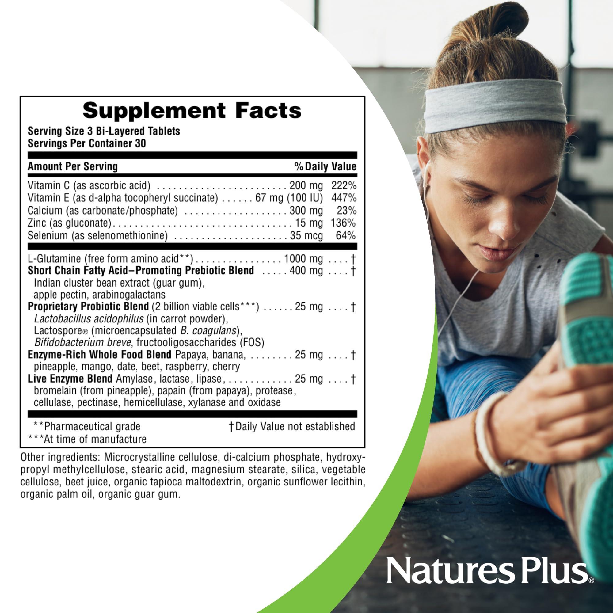 NaturesPlus NaturesPlus GI Natural Total Digestive Wellness - 90 Bi-Layered Tablets - With L-Glutamine, Probiotics, Prebiotics & Enzymes - Gluten Free - 30 Servings
