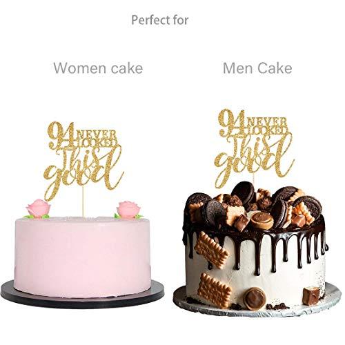 MAGJUCHE Gold Glitter 94 Never Looked This Good Cake Topper, Women Gold Happy 94th Birthday Cake Topper, Birthday Party Decorations, Supplies
