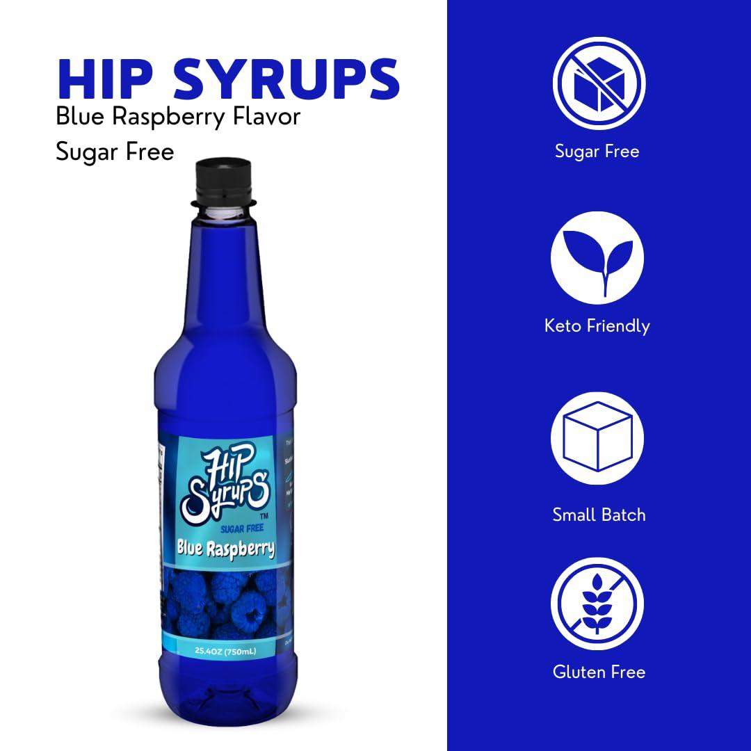 Hip Syrup Hip Syrups - Blue Raspberry Sugar Free Simple Syrup Designed for Water Flavor, Bubble Tea, Boba Tea, Cocktails, Sugar Free