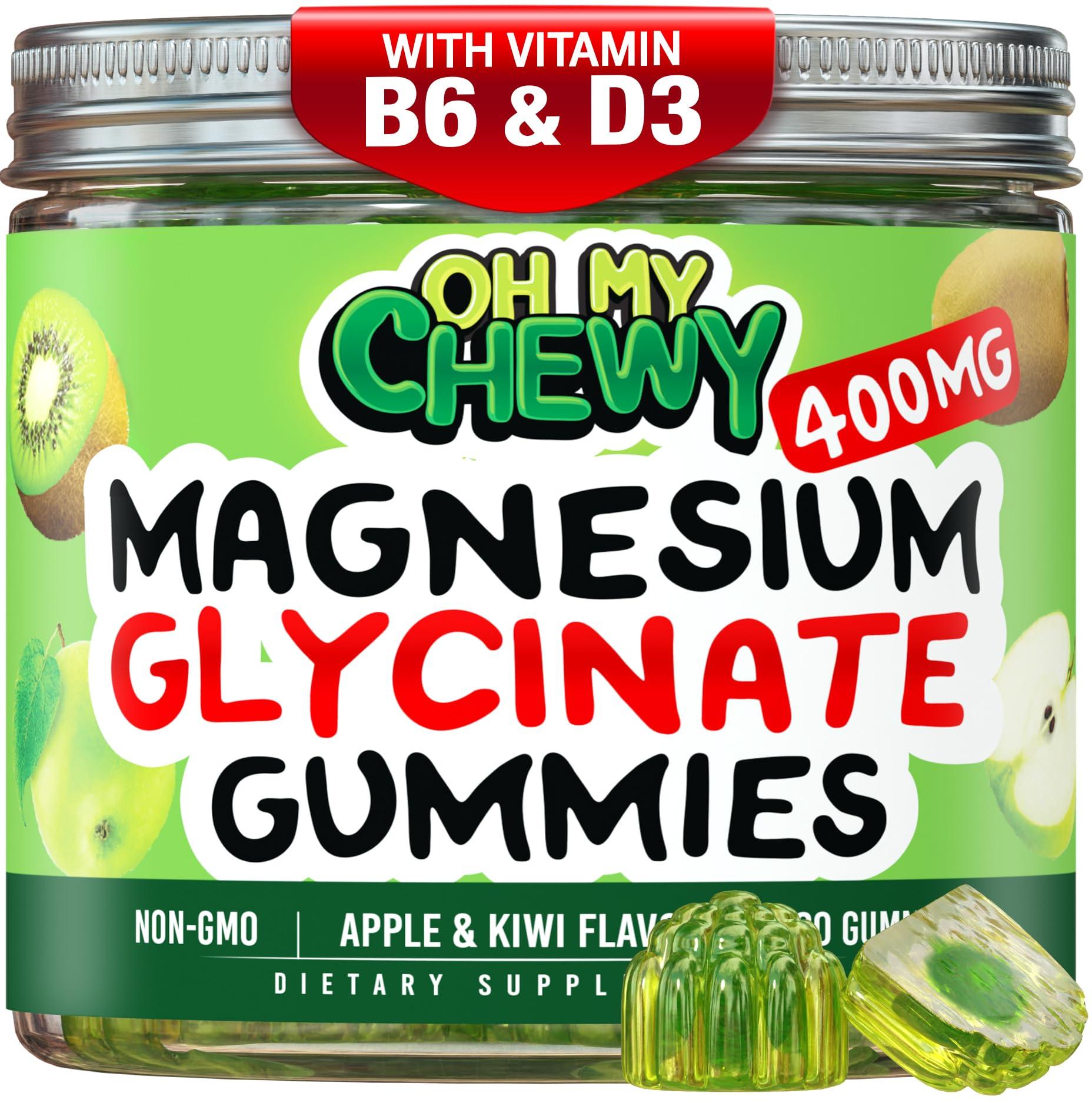 OH MY CHEWY Center-Filled Magnesium Glycinate Gummies 400MG - High Absorption for Kids, Teens & Adults - Supplement for Sleep, Calm & Muscle Relaxation with B6 & D3 - Gluten Free & Vegan Friendly - 120 Count
