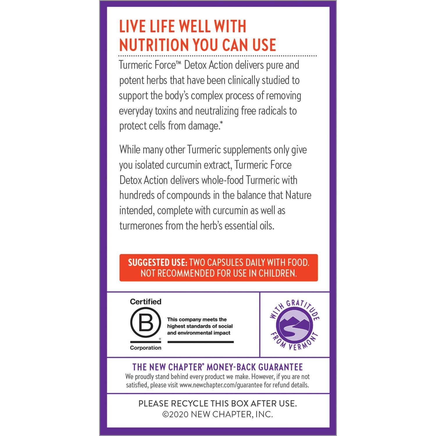 New Chapter New Chapter Turmeric Supplement + Daily Detox Turmeric Force Detox Action with Green Tea + Ginger + NO Black Pepper Needed + NonGMO Ingredients Vegetarian Capsule, 60 Count