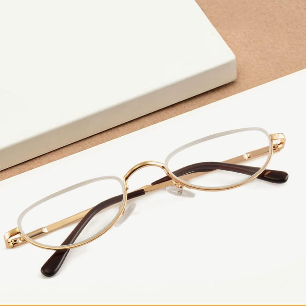 GHARAZ Retro Half Moon Reading Glasses for Men Women,Lightweight Metal Half Frame Computer Reader (Color : Gold, Size : 3.0+)