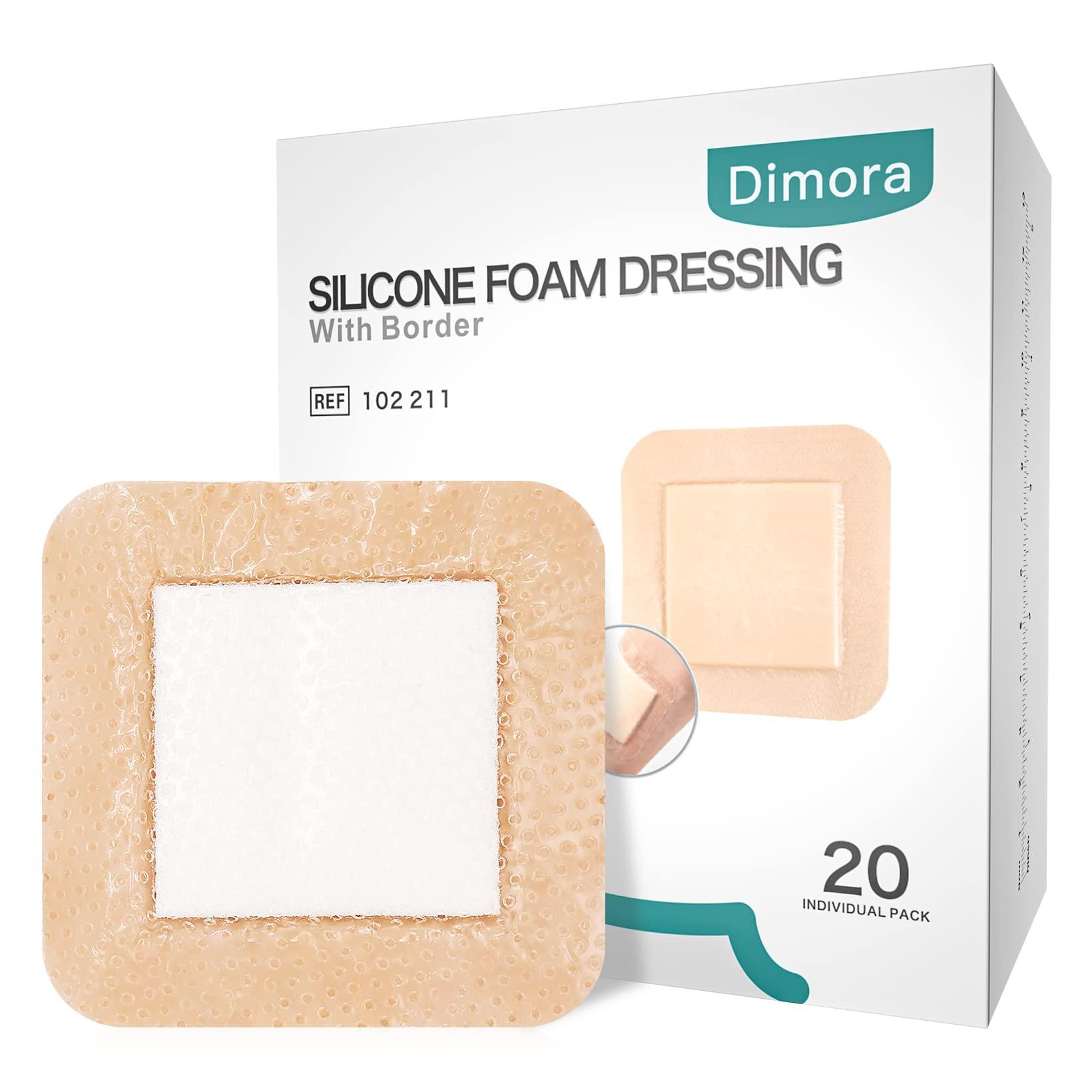 Dimora Dimora Hydrocolloid Dressing 4\" x 4\" 10 Pack 0.5mm Thick + Silicone Foam Dressing with Border 20 Pack Adhesive 4\"x4\"