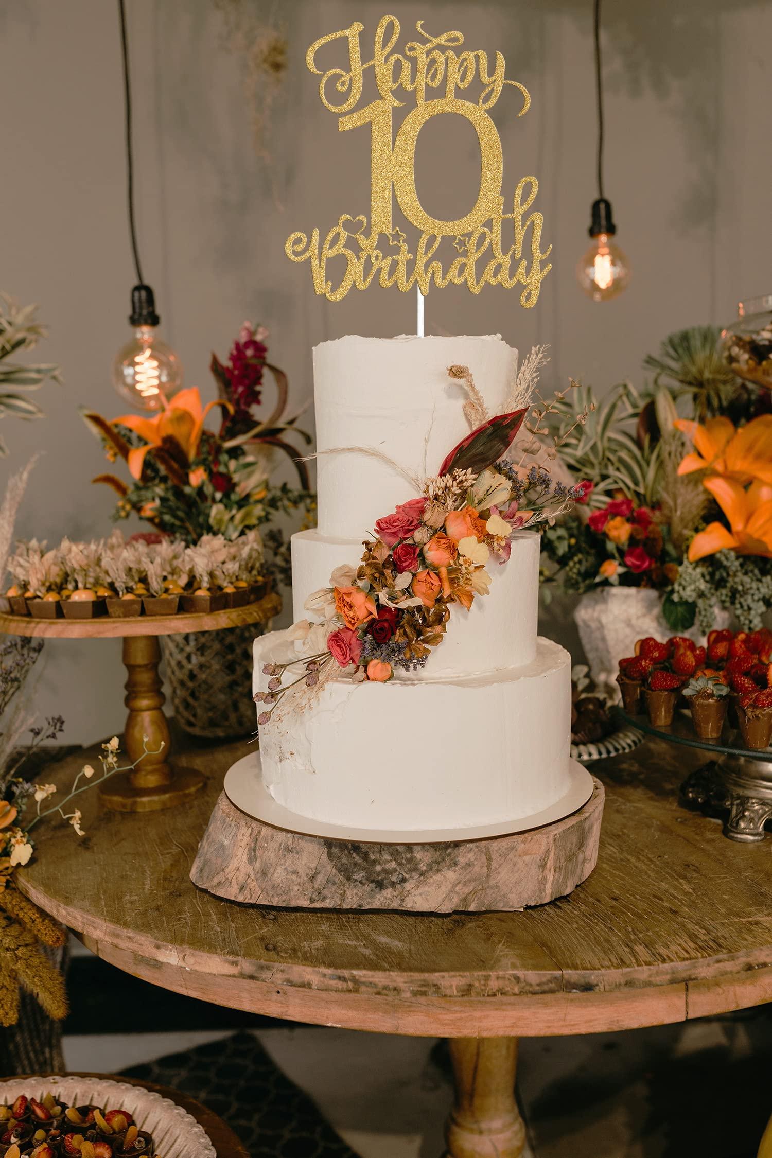 Four Ever Sweet Happy 10th Birthday Cake Topper, 10 Year Old Birthday Decorations, In My Double Digits Era Party Cake Decor Sign, Adios Single Digits Party Supplies Gold