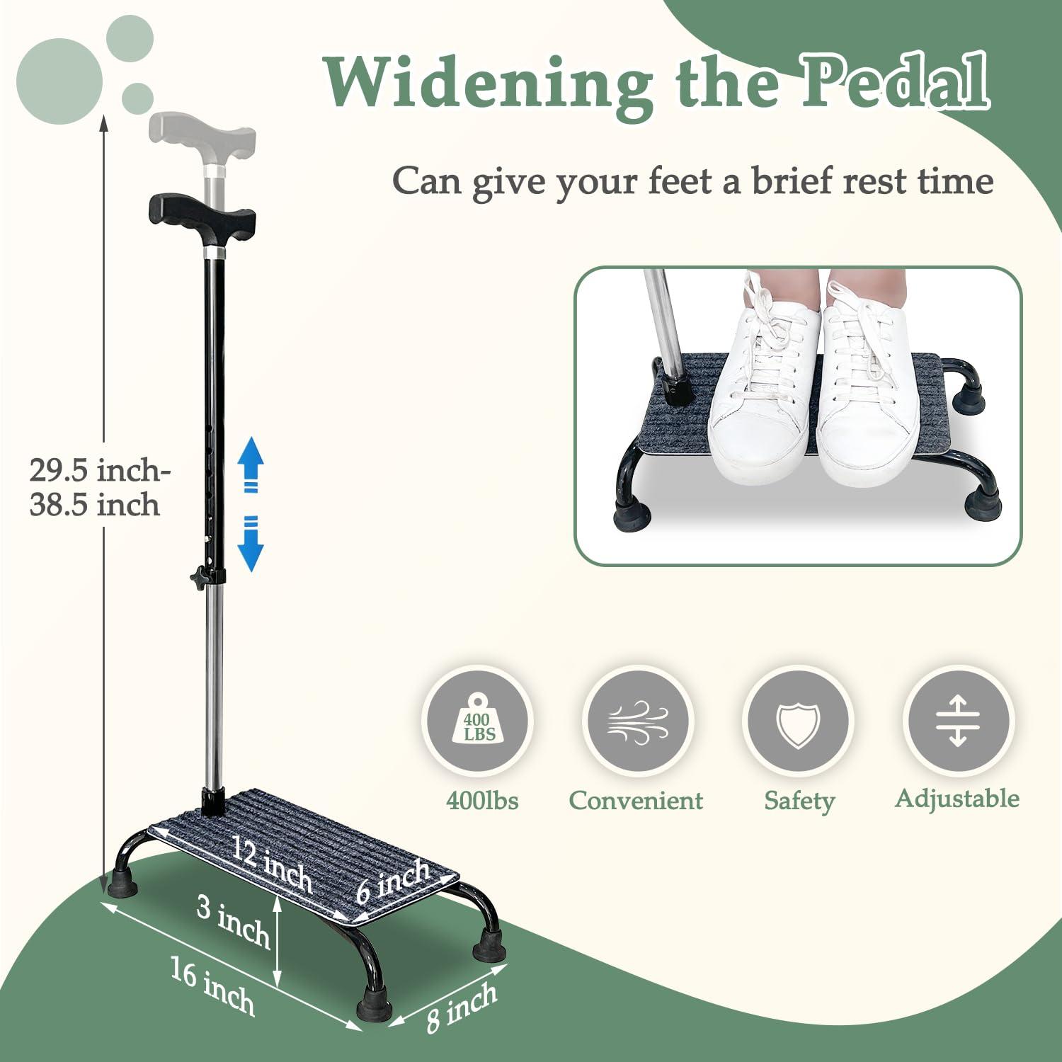 POWYS Stair Climbing Cane Lifts Assist Cane for Seniors Elderly Half Step Stairway Aid Walking Sticks Adjustable Mobility Helper Balance Devices 4 Prong Quad Widen Anti-Slip Base Seat Walker