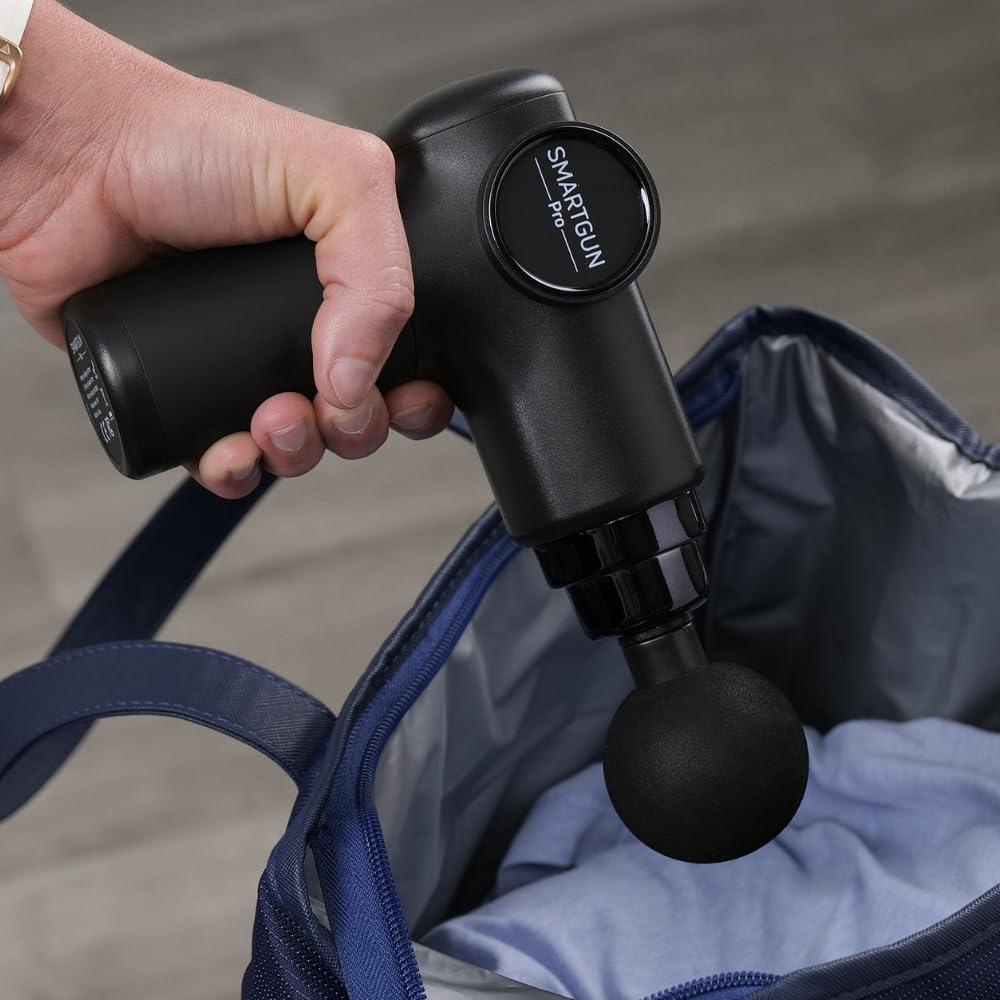 SPA SCIENCES SPA SCIENCES - SmartGun Pro Therapeutic Deep Tissue Percussion Massager for Muscle Soreness with Interchangeable Heads and 8 Intensity Levels USB Rechargeable Black