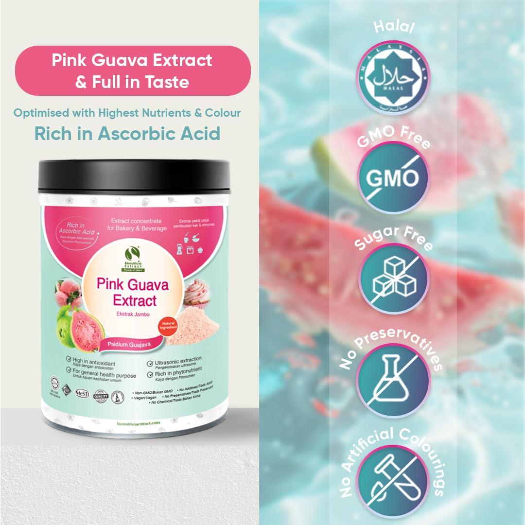 BIONUTRICIA EXTRACT Pink Guava (Psidium guajava) Standardized Extract Powder 200g | Natural Flavor & Color | Non GMO | Pure Extraction