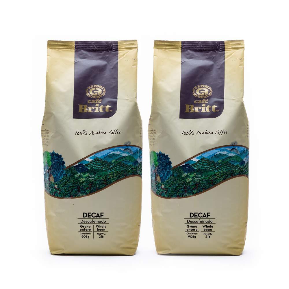 Cafe Britt Café Britt® - Costa Rican Decaffeinated Coffee (2 Lbs.) (2-Pack) (4 Lbs Total) - Whole Bean, Arabica Coffee, Kosher, Gluten Free, 100% Gourmet & Dark Roast