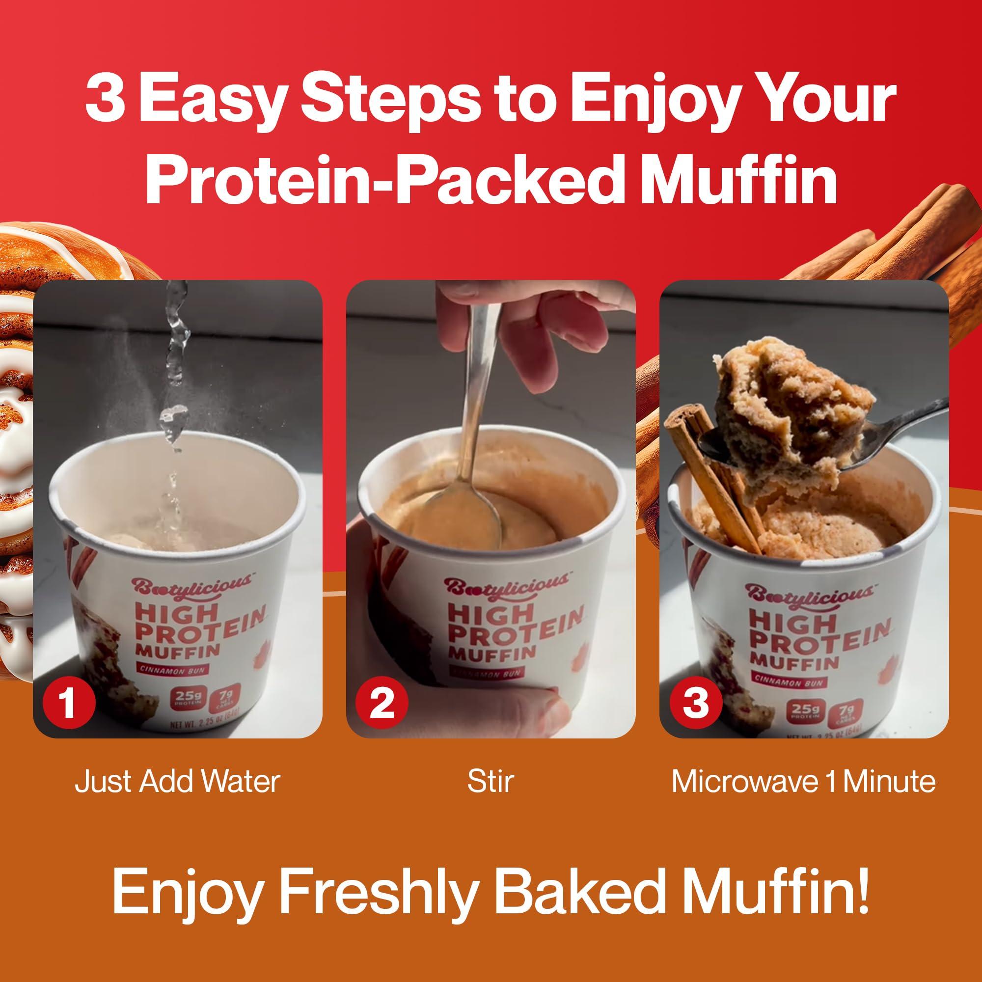 Bootylicious Bootylicious | High-Protein Muffin | 25g Protein, 7g Net Carbs, 1.86-1.76oz Cup, 12-Pack (Cinnamon Bun)